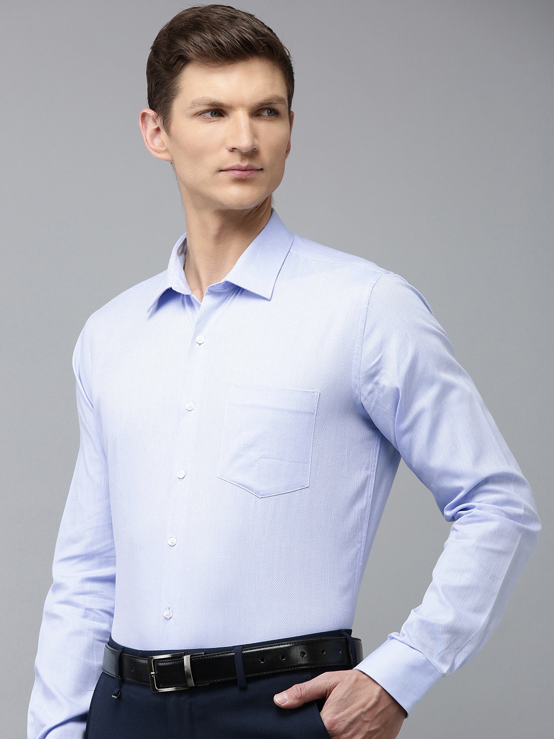 

Van Heusen Self Design Slim Fit Opaque Pure Cotton Formal Shirt, Blue