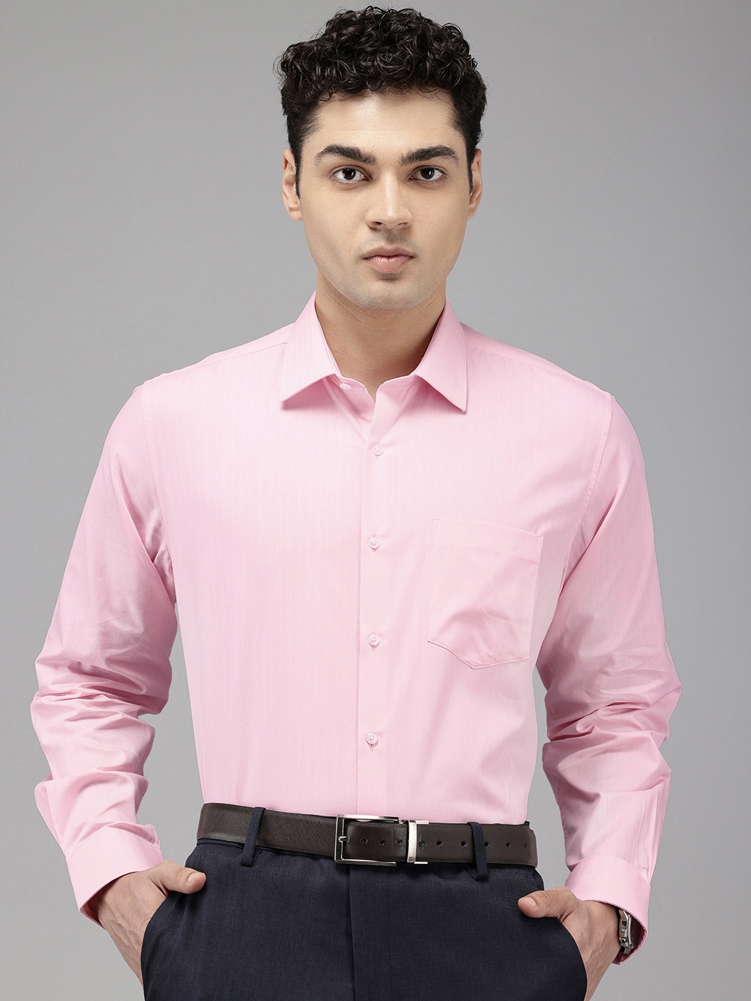 

Van Heusen Pure Cotton Self Design Textured Custom Opaque Formal Shirt, Pink
