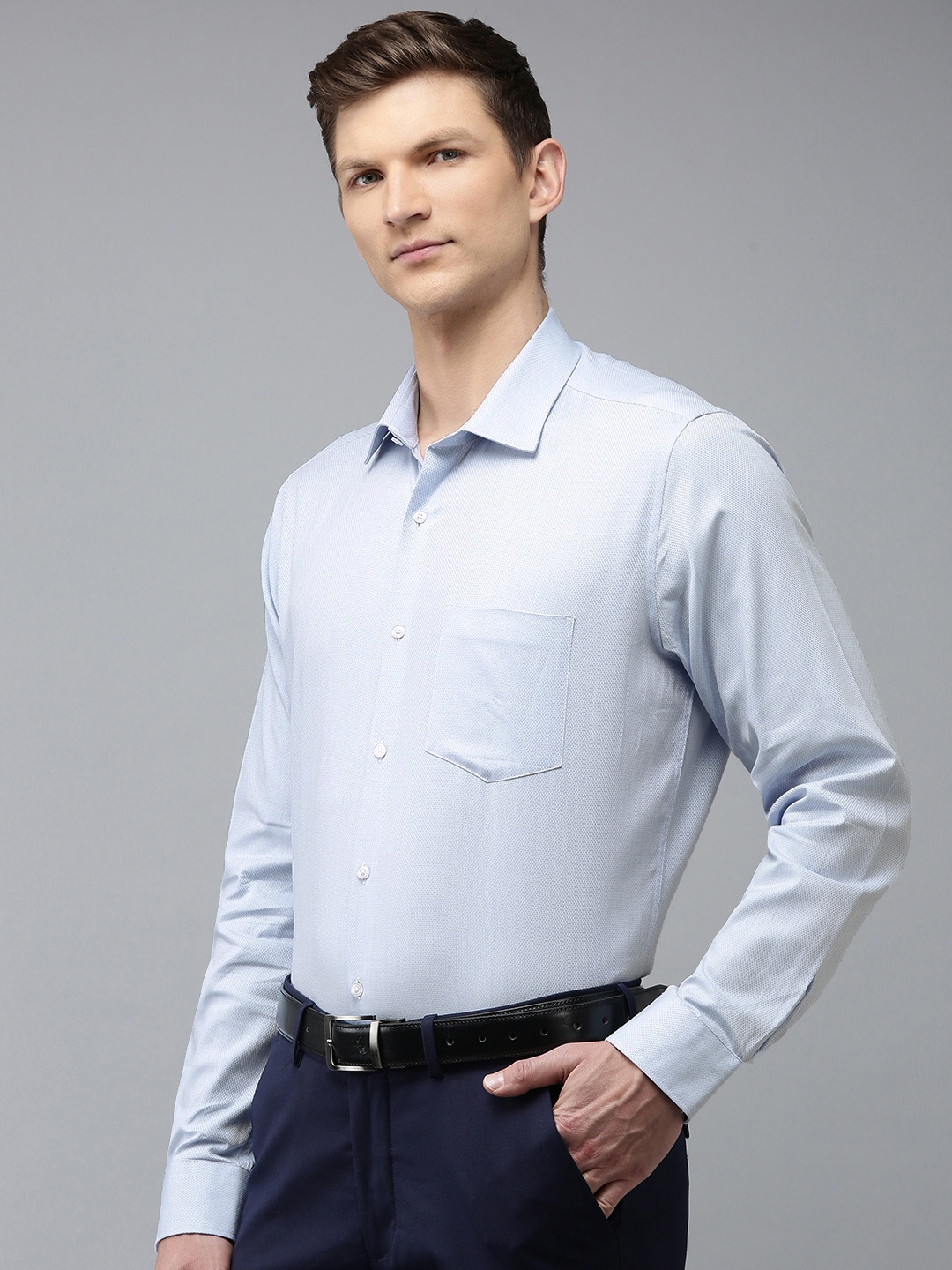 

Van Heusen Self Design Custom Fit Pure Cotton Formal Shirt, Blue