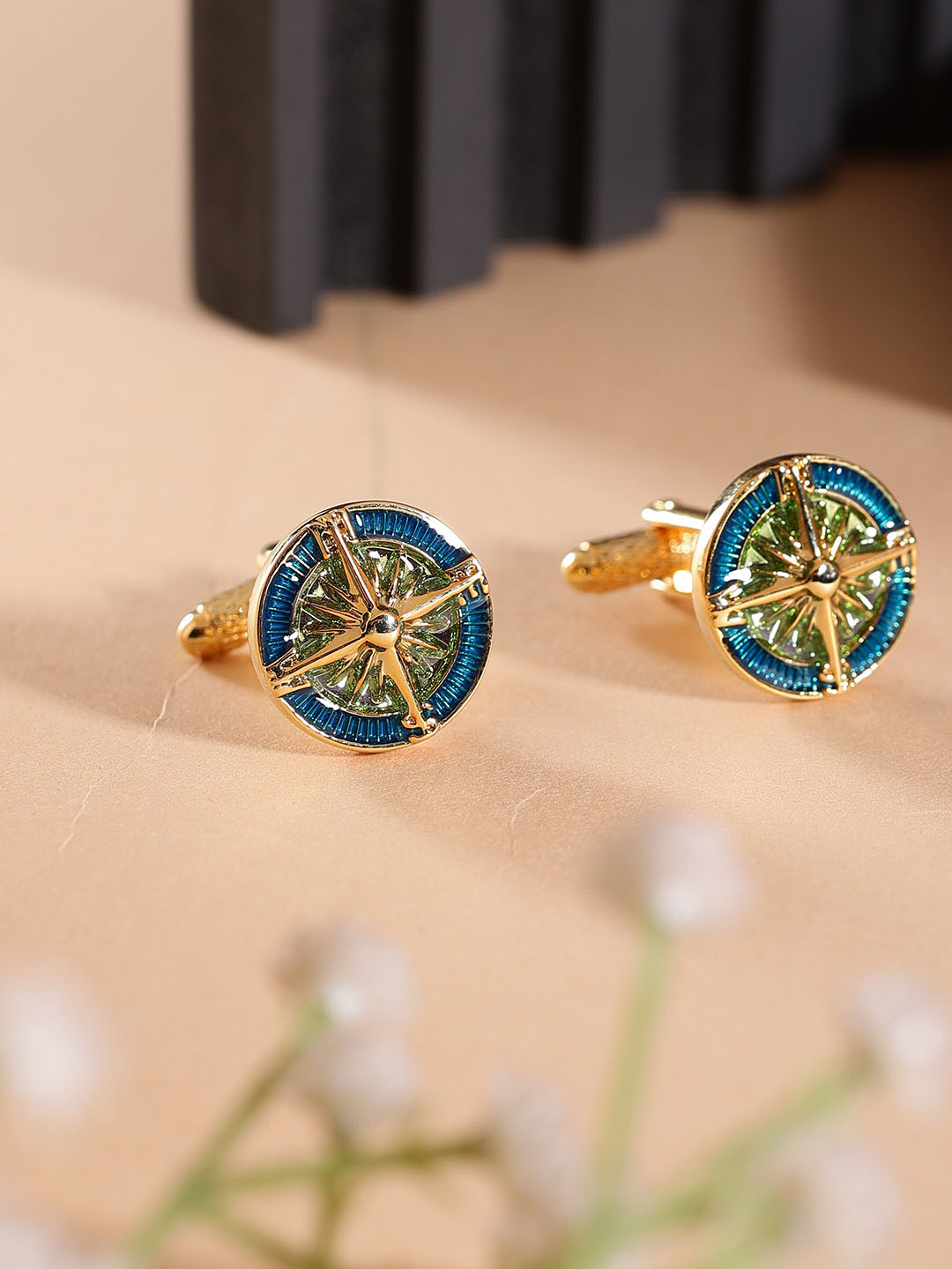 

Alvaro Castagnino Men Embellished Round Cufflinks, Turquoise blue