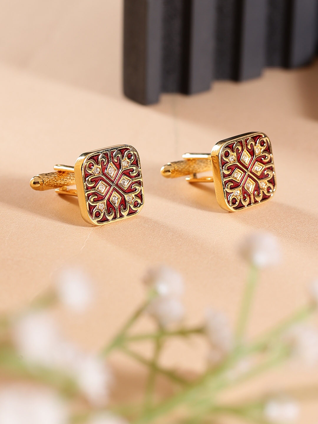 

Alvaro Castagnino Men Embellished Square Cufflinks, Maroon