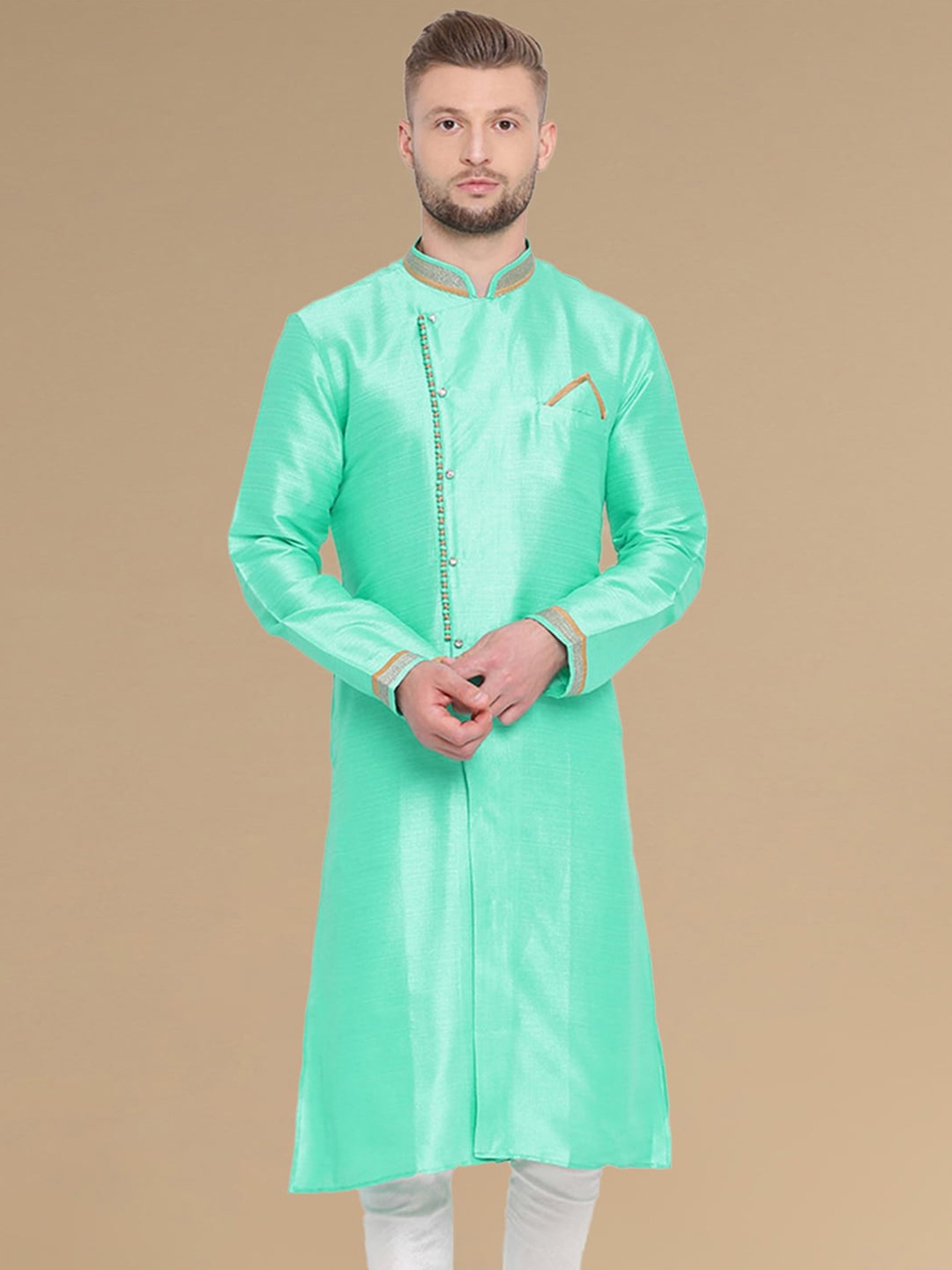 

Sanwara Mandarin Collar Long Sleeves Kurta, Green