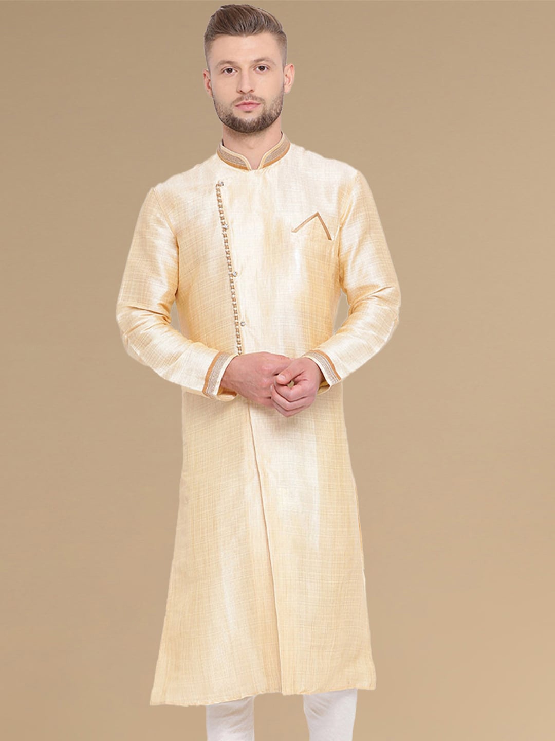 

Sanwara Mandarin Collar Long Sleeves A-Line Kurta, Beige