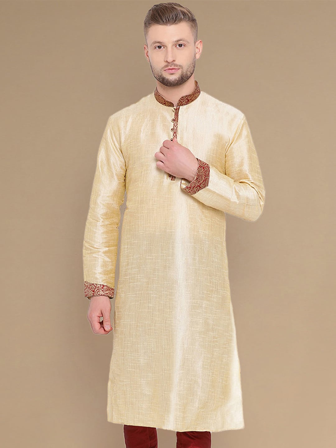 

Sanwara Woven Design Thread Work Strigth Kurta, Beige