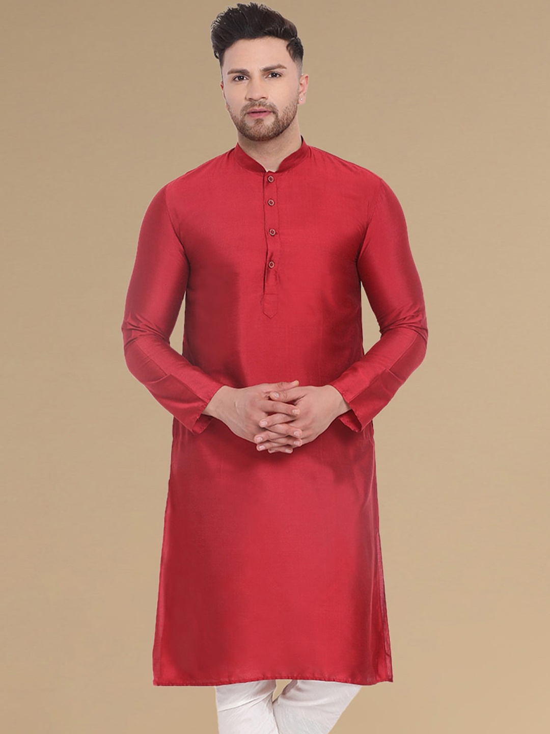 

Sanwara Mandarin Collar Long Sleeves Straight Kurta, Red