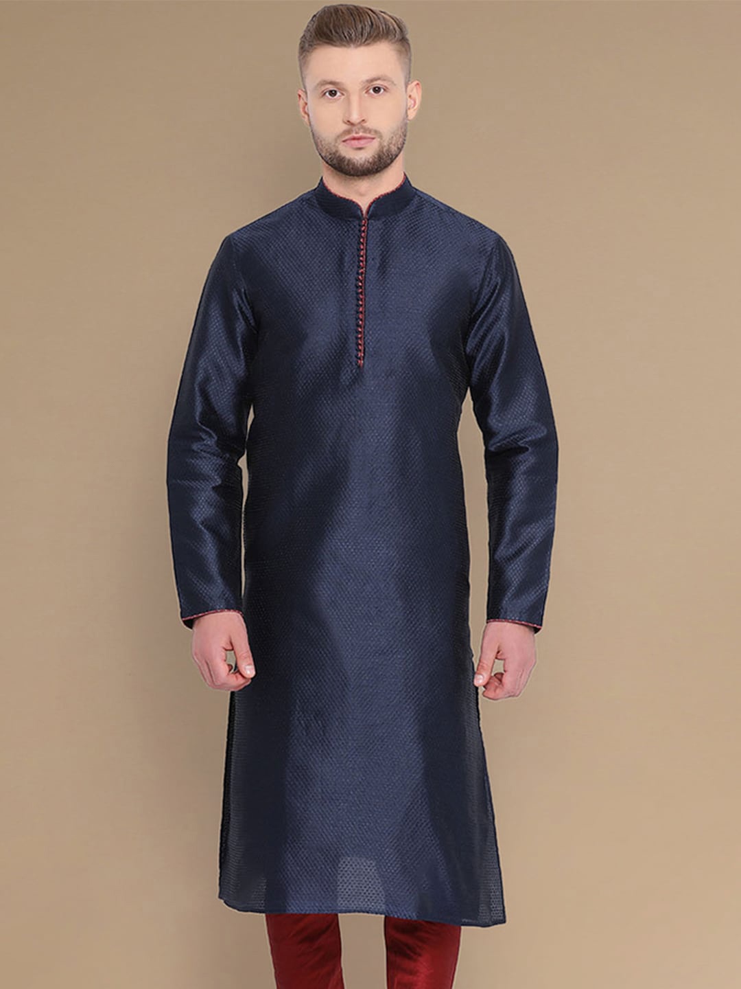 

Sanwara Mandarin Collar Long Sleeves Straight Kurta, Blue