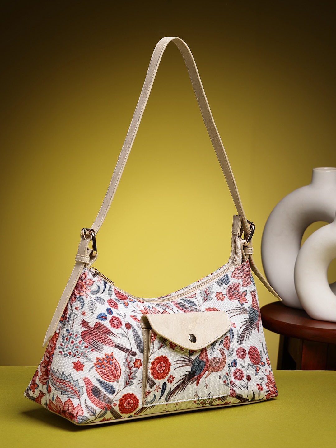 

Anouk Beige Floral Printed Structured Shoulder Bag