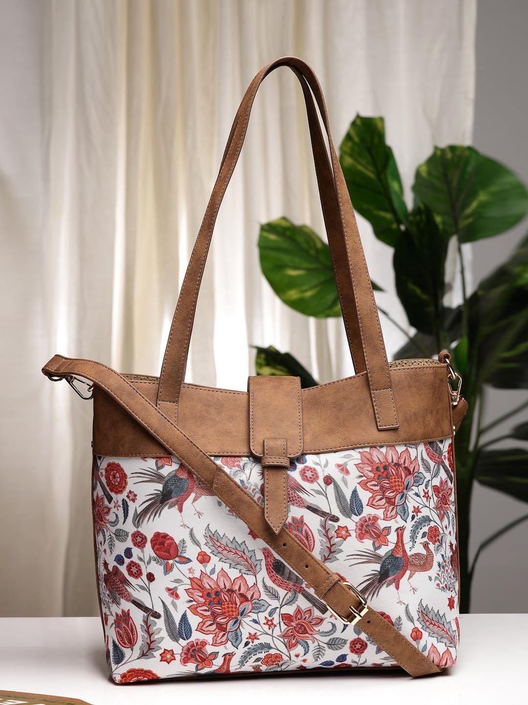 

Anouk Brown Floral Printed Structured Shoulder Bag