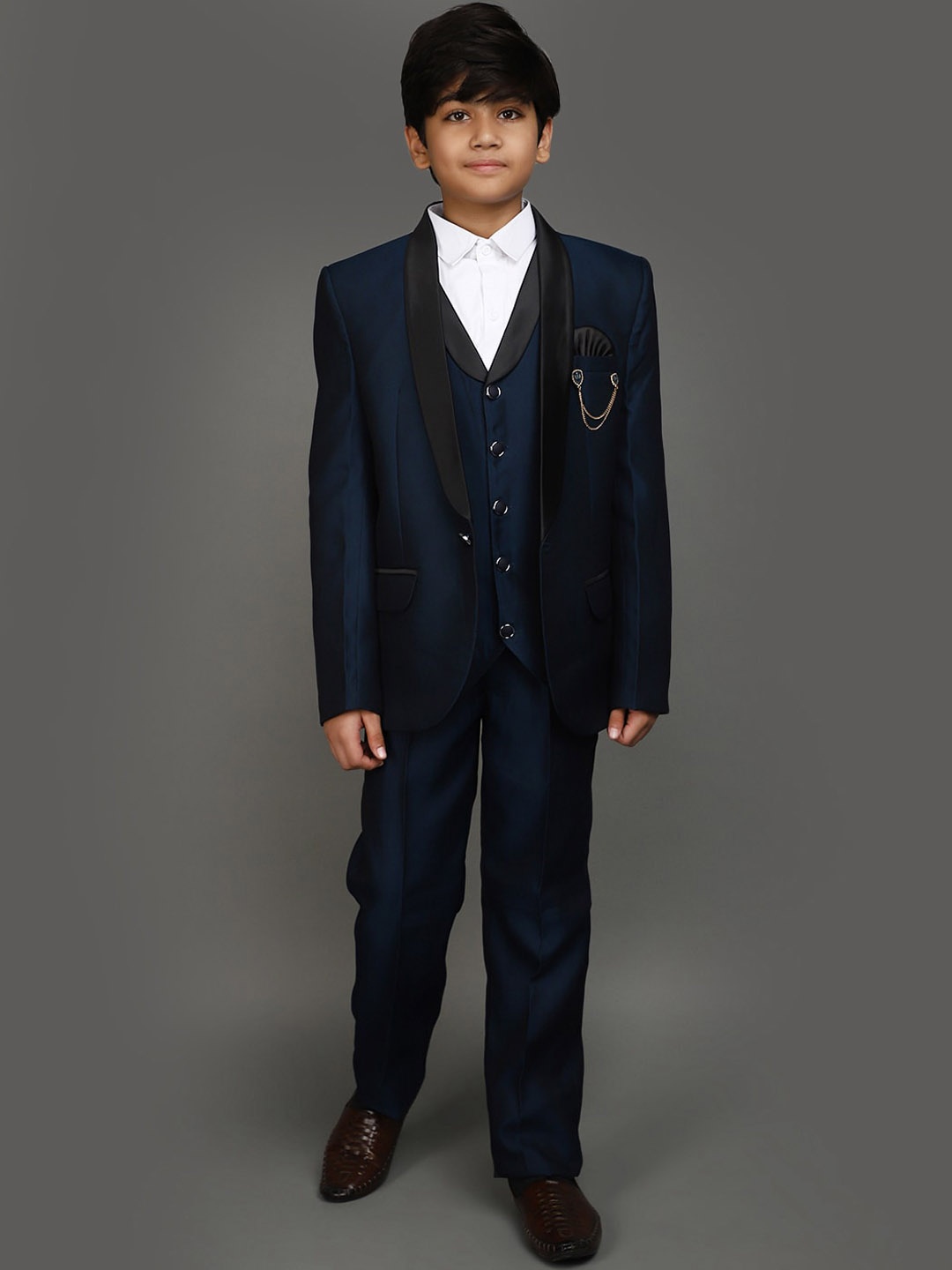 

V-Mart Boys Shawl Collar Single-Breasted Four-Piece Formal Suit, Teal