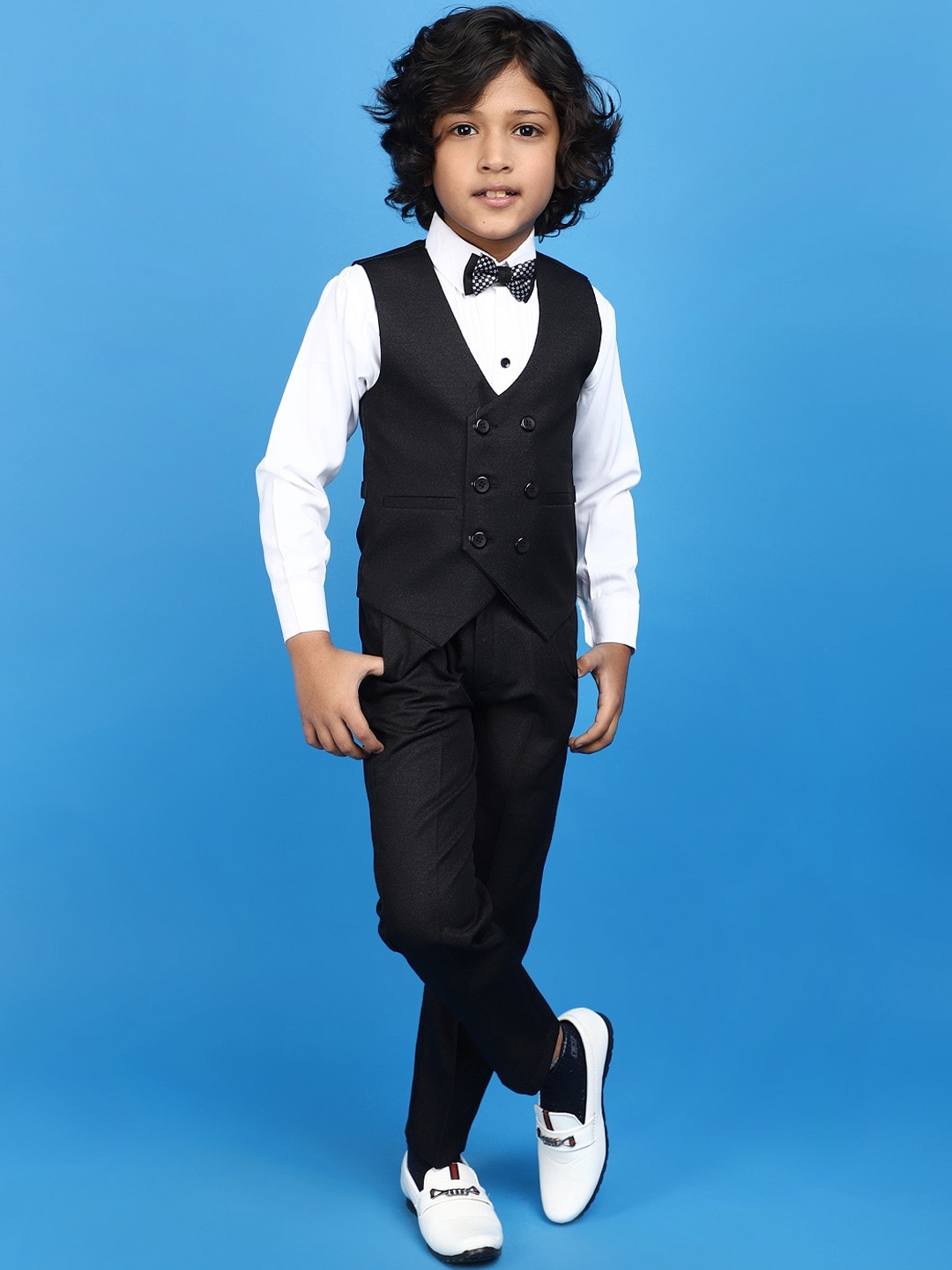 

V-Mart Boys Double-Breasted Two-Piece Party Suit, Black