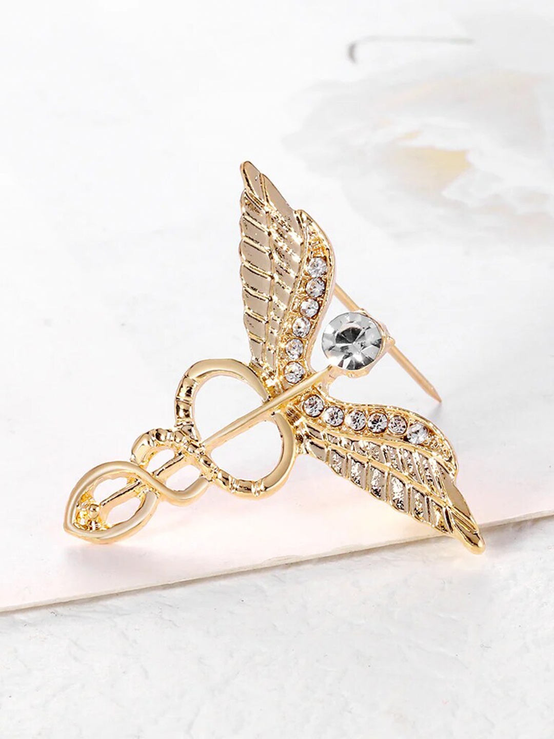

SYGA Women Angel Wings Crystal Studded Lapel Pin, Gold