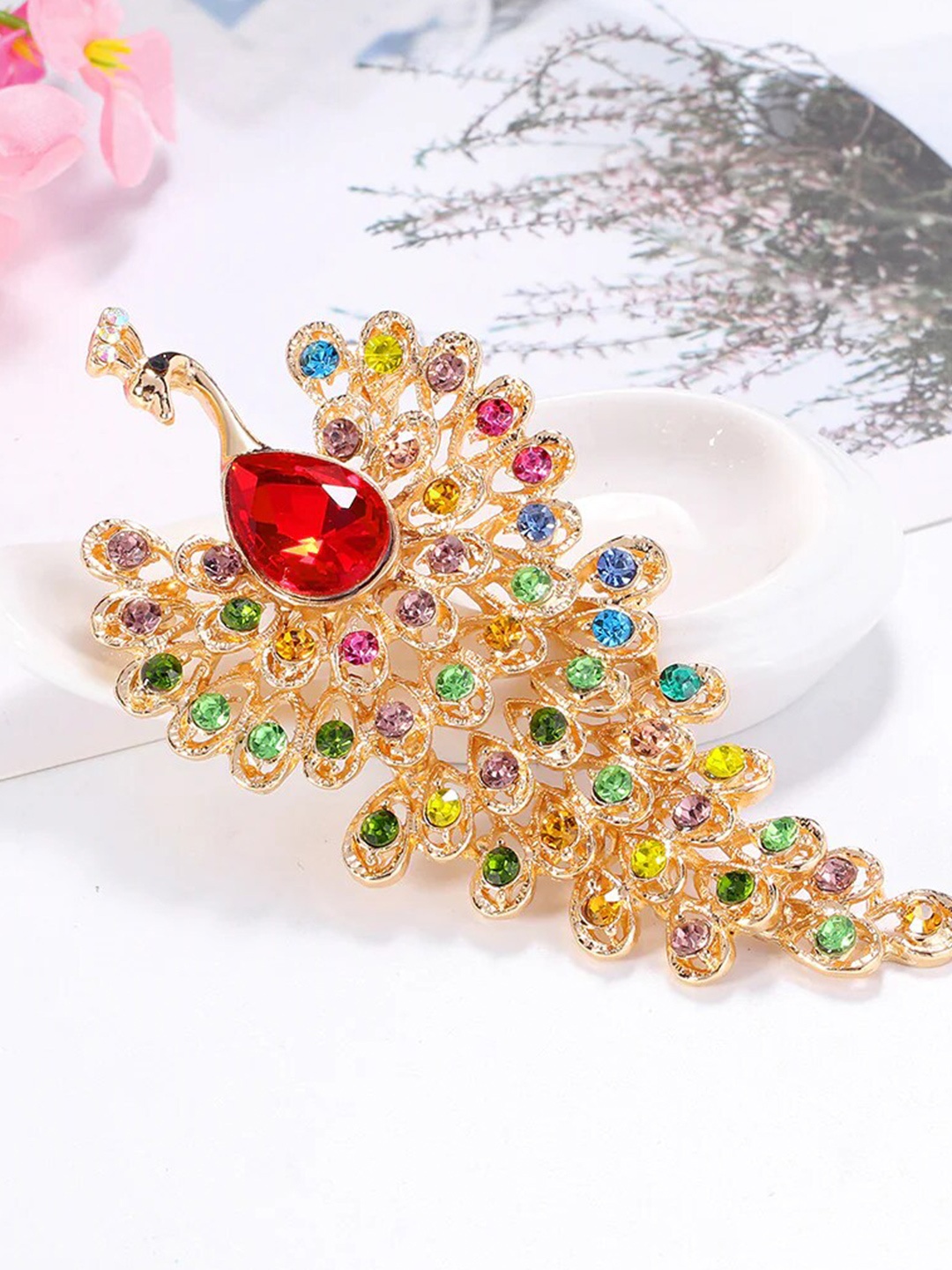 

SYGA Women Crystal Peacock Brooch Pin, Gold