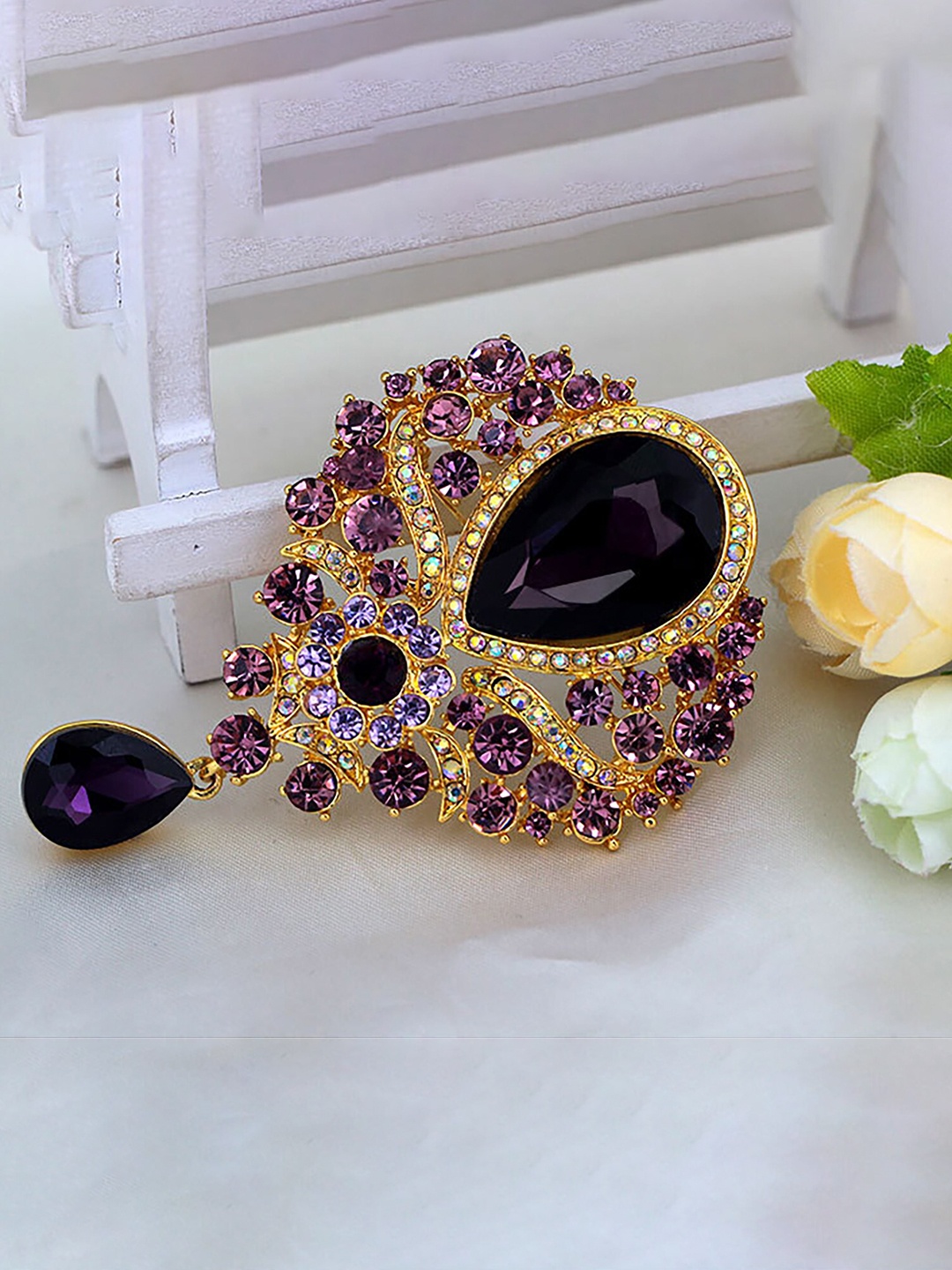 

SYGA Women Crystal Brooch, Purple