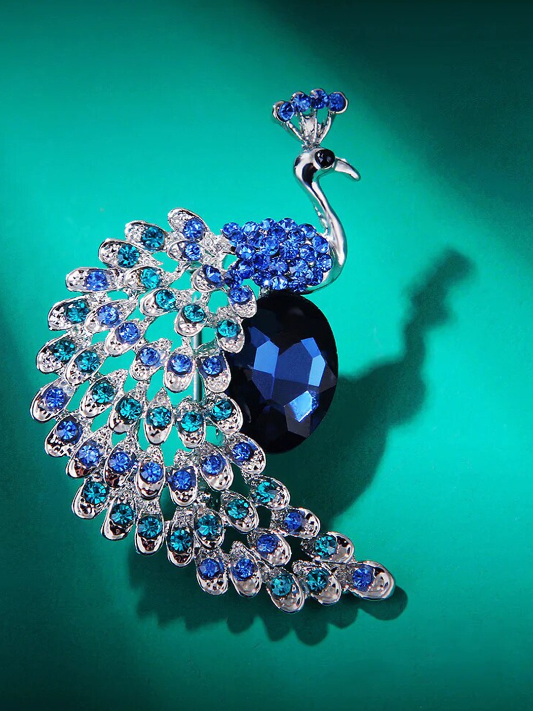 

Syga Women Crystal Peacock Brooch, Blue