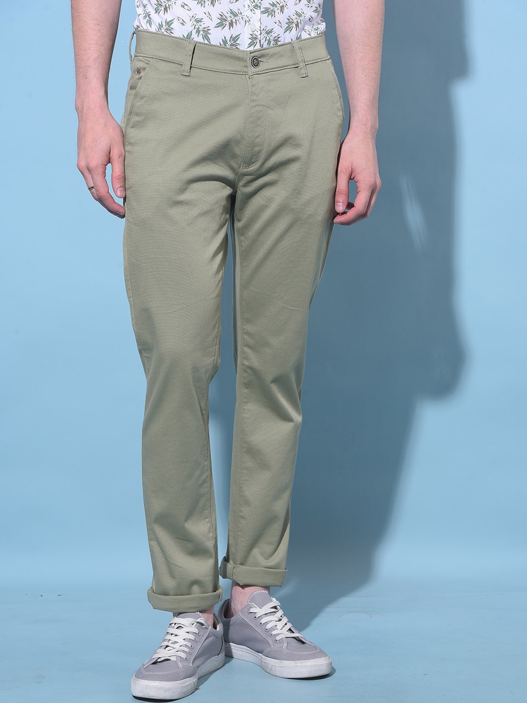 

Crimsoune Club Men Original Mid-Rise Slim Fit Cotton Trousers, Olive