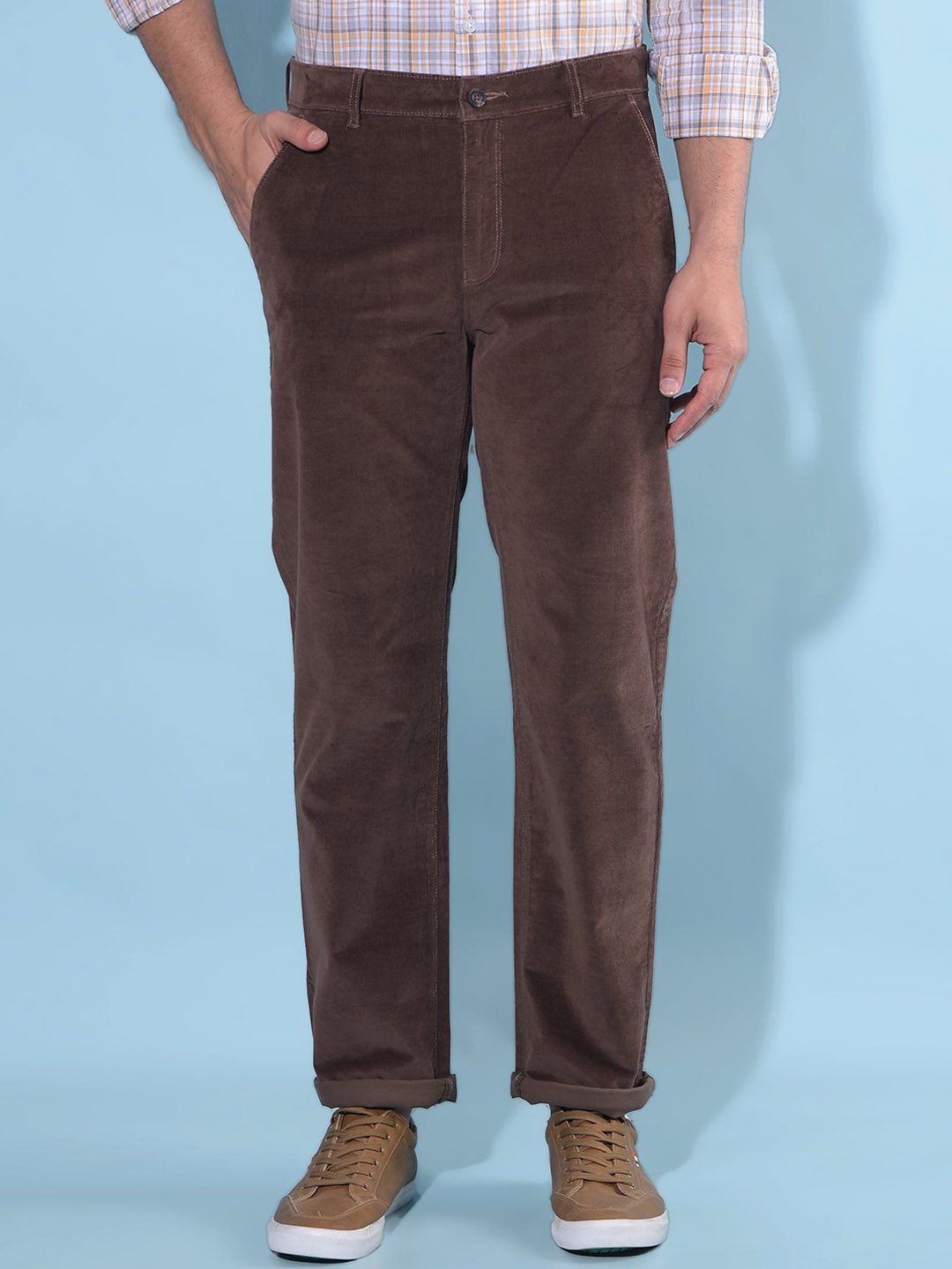 

Crimsoune Club Men Original Mid-Rise Straight Fit Cotton Chinos Trousers, Brown