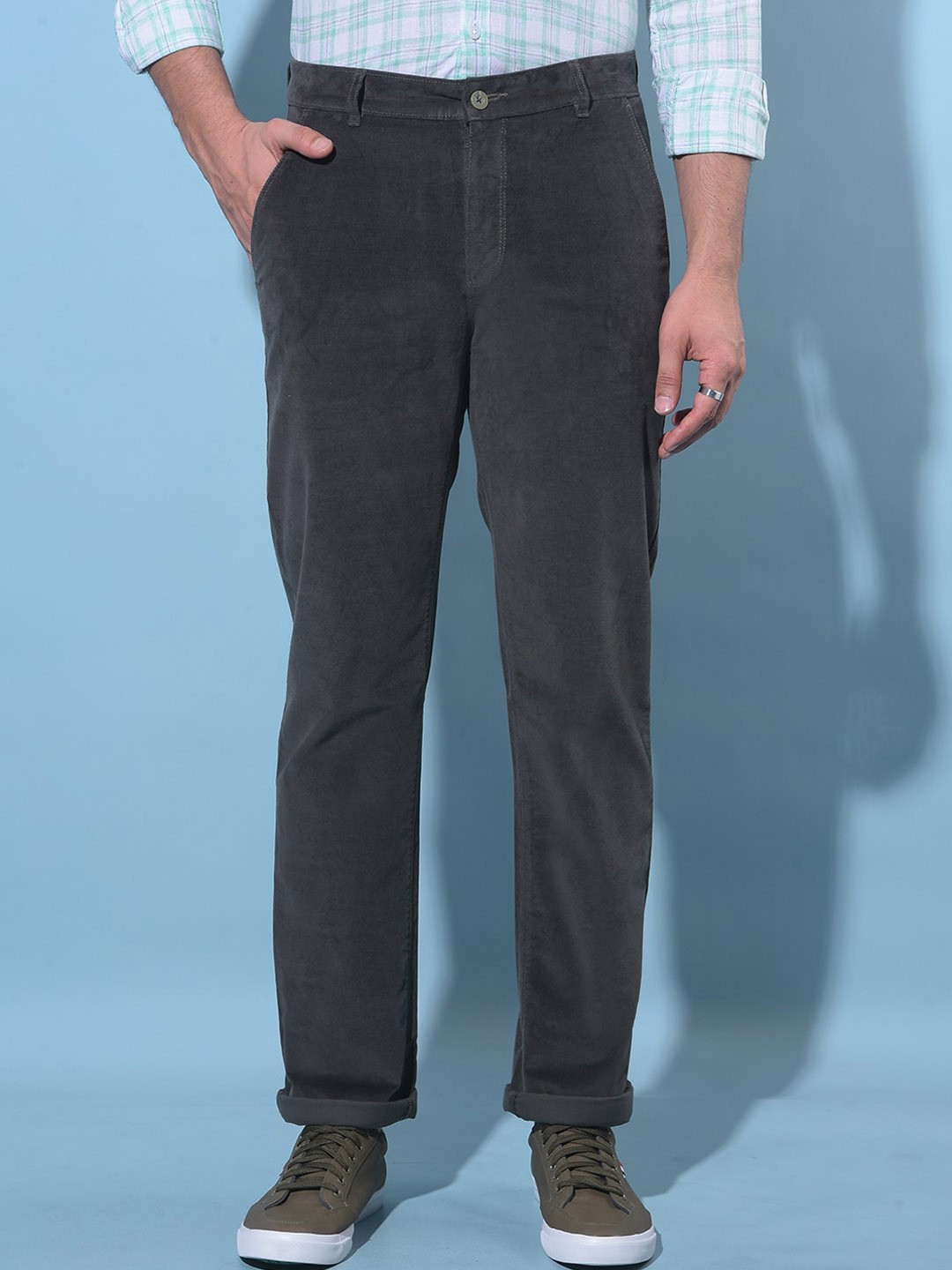 

Crimsoune Club Men Original Straight Fit Cotton Chinos Trousers, Olive