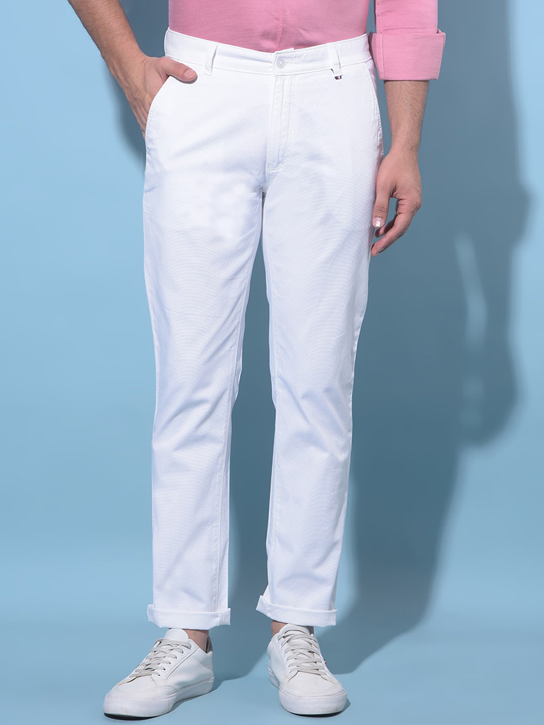 

Crimsoune Club Men Original Mid-Rise Slim Fit Cotton Chinos Trousers, White