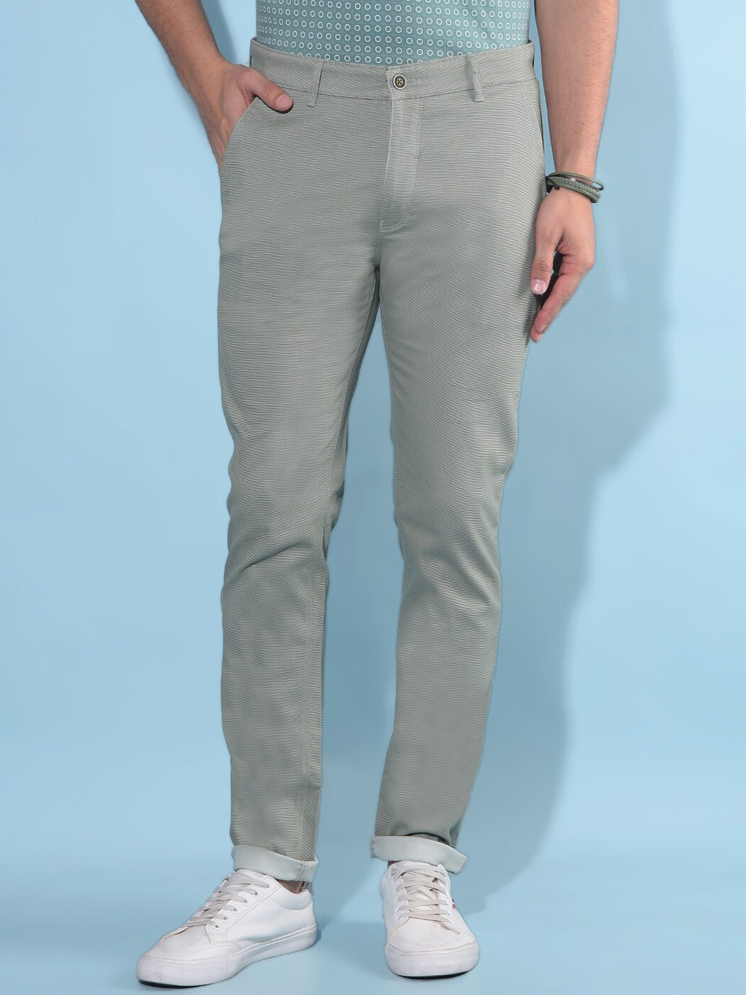 

Crimsoune Club Men Original Mid-Rise Slim Fit Cotton Chinos Trousers, Green