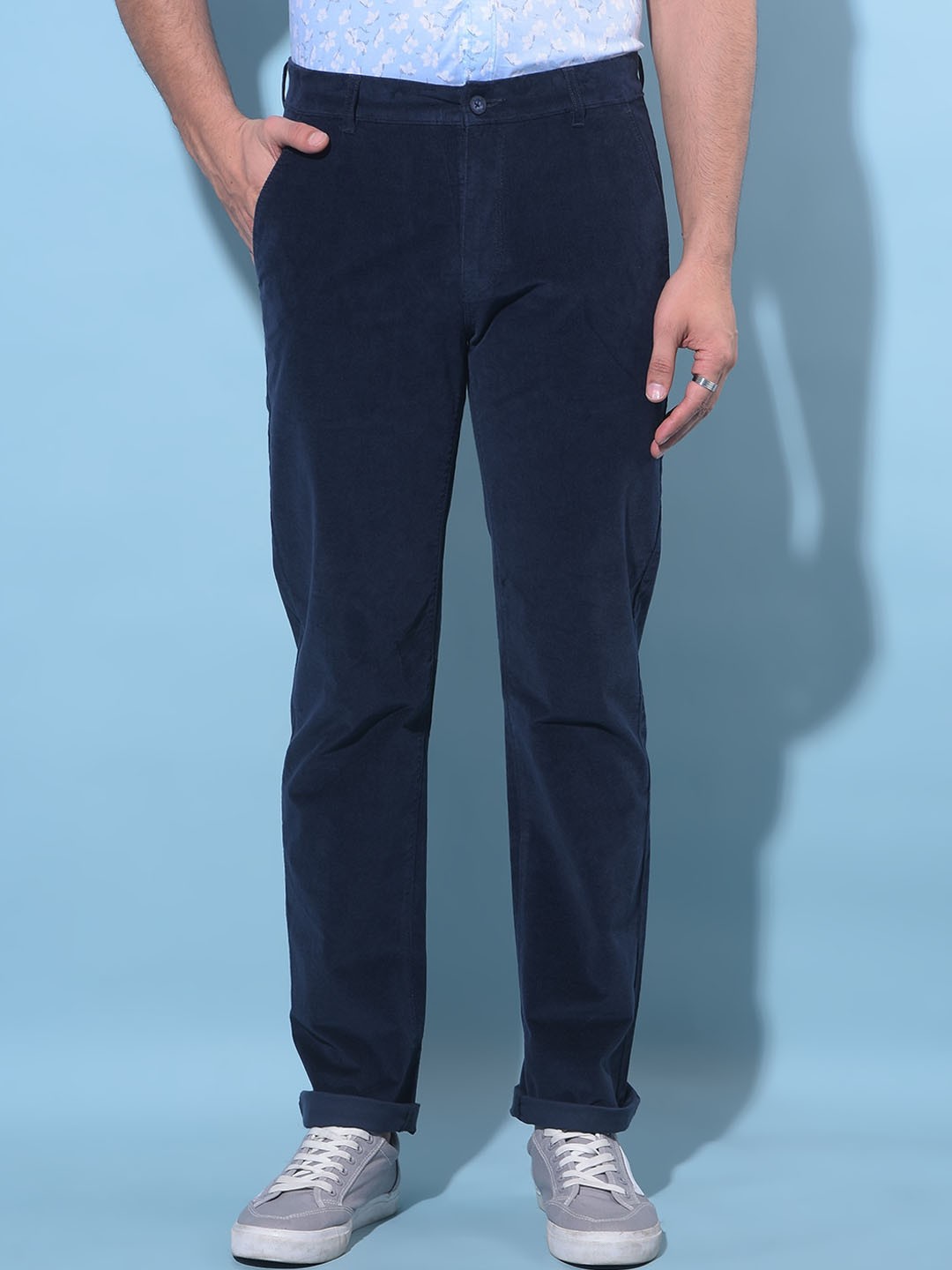 

Crimsoune Club Men Original Mid-Rise Straight Fit Cotton Trousers, Navy blue