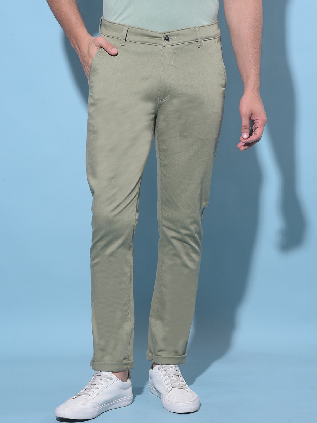 

Crimsoune Club Men Original Mid-Rise Slim Fit Cotton Chinos Trousers, Green
