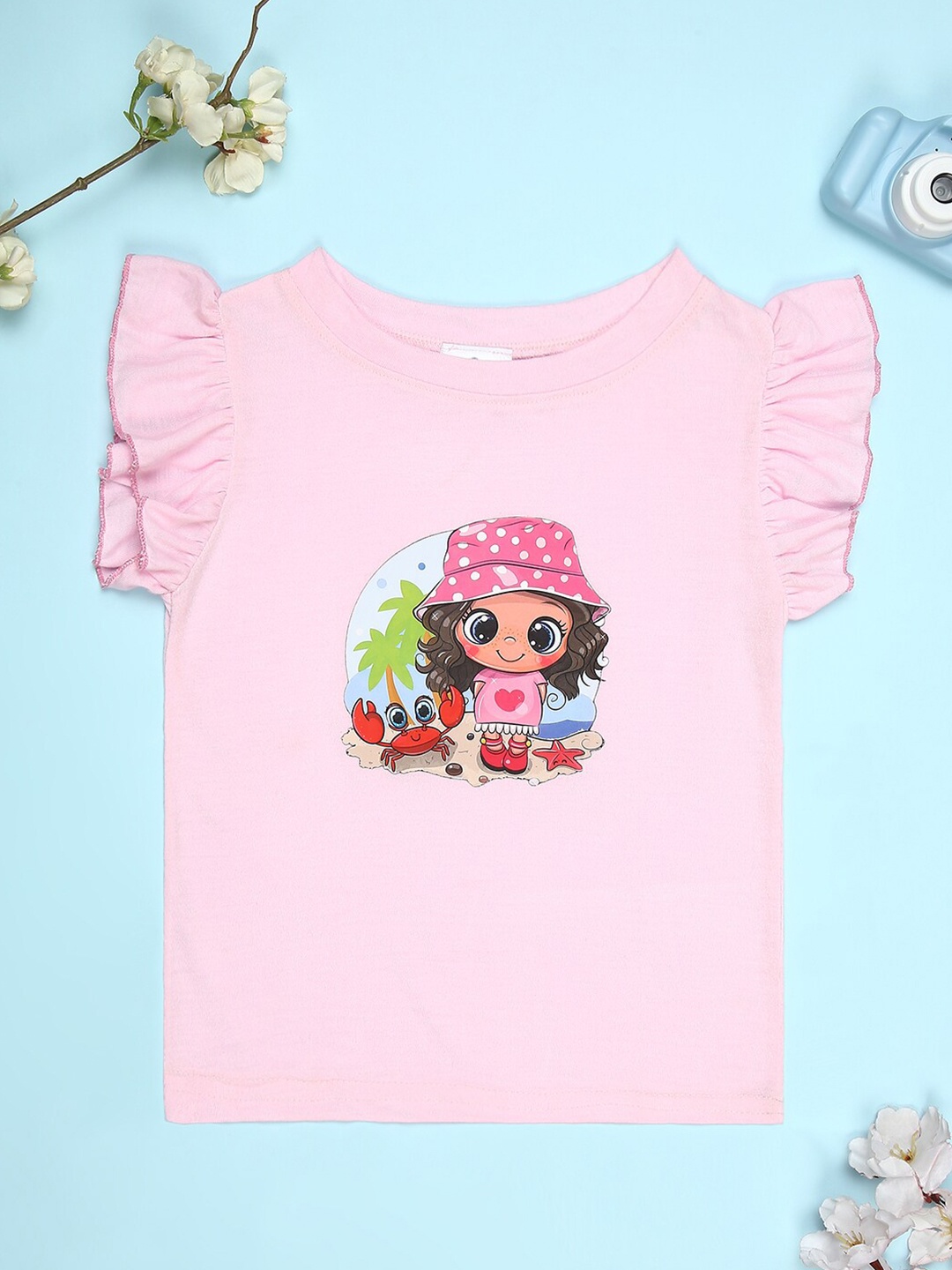 

Cutiekins Girls Graphic Printed Round Neck Cotton Applique T-shirt, Pink