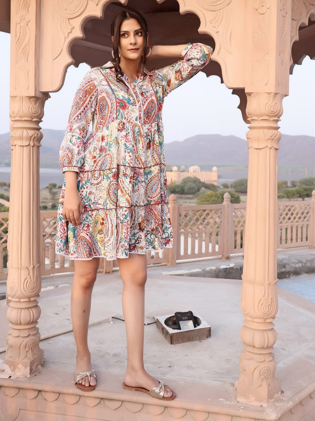 

Art Avenue Floral Print Shirt Collar A-Line Casual Dress, Maroon