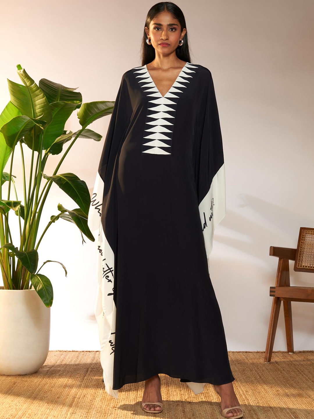 

Masaba Flared Sleeves Crepe Kaftan Maxi Dress With Slip, Tan