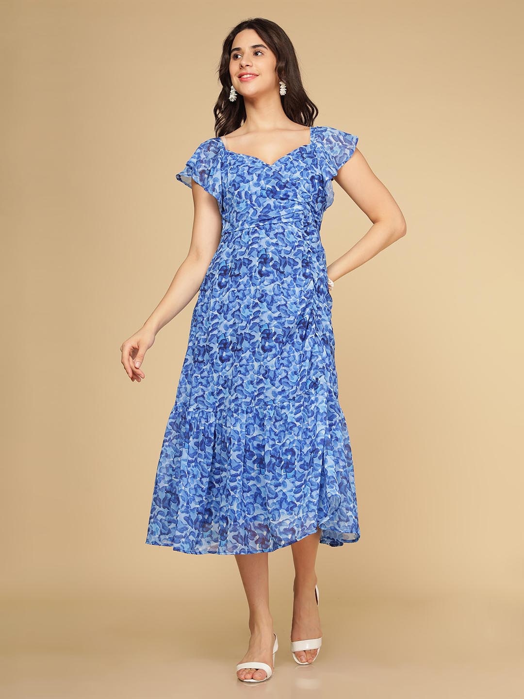 

Polago Clothing Floral Printed Georgette A-Line Dress, Blue