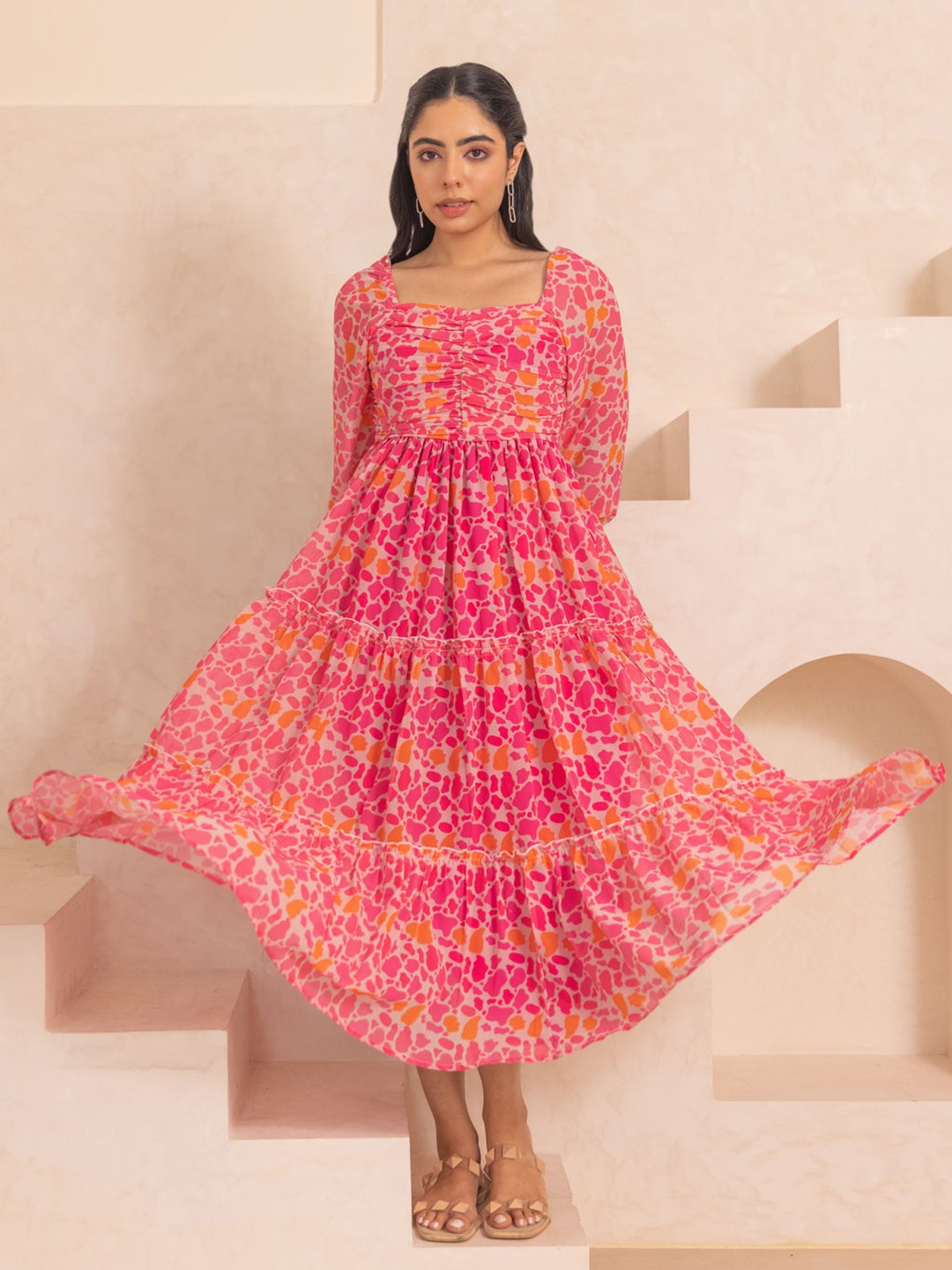 

Polago Clothing Floral Printed Georgette A-Line Dress, Pink