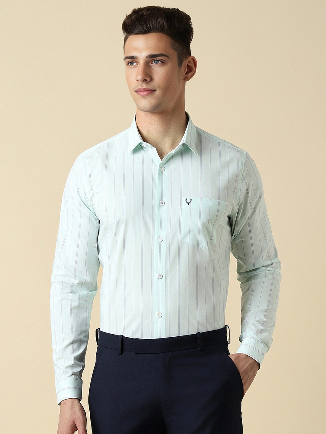 

Allen Solly Striped Spread Collar Full Sleeves Slim Fit Formal Shirt, Green