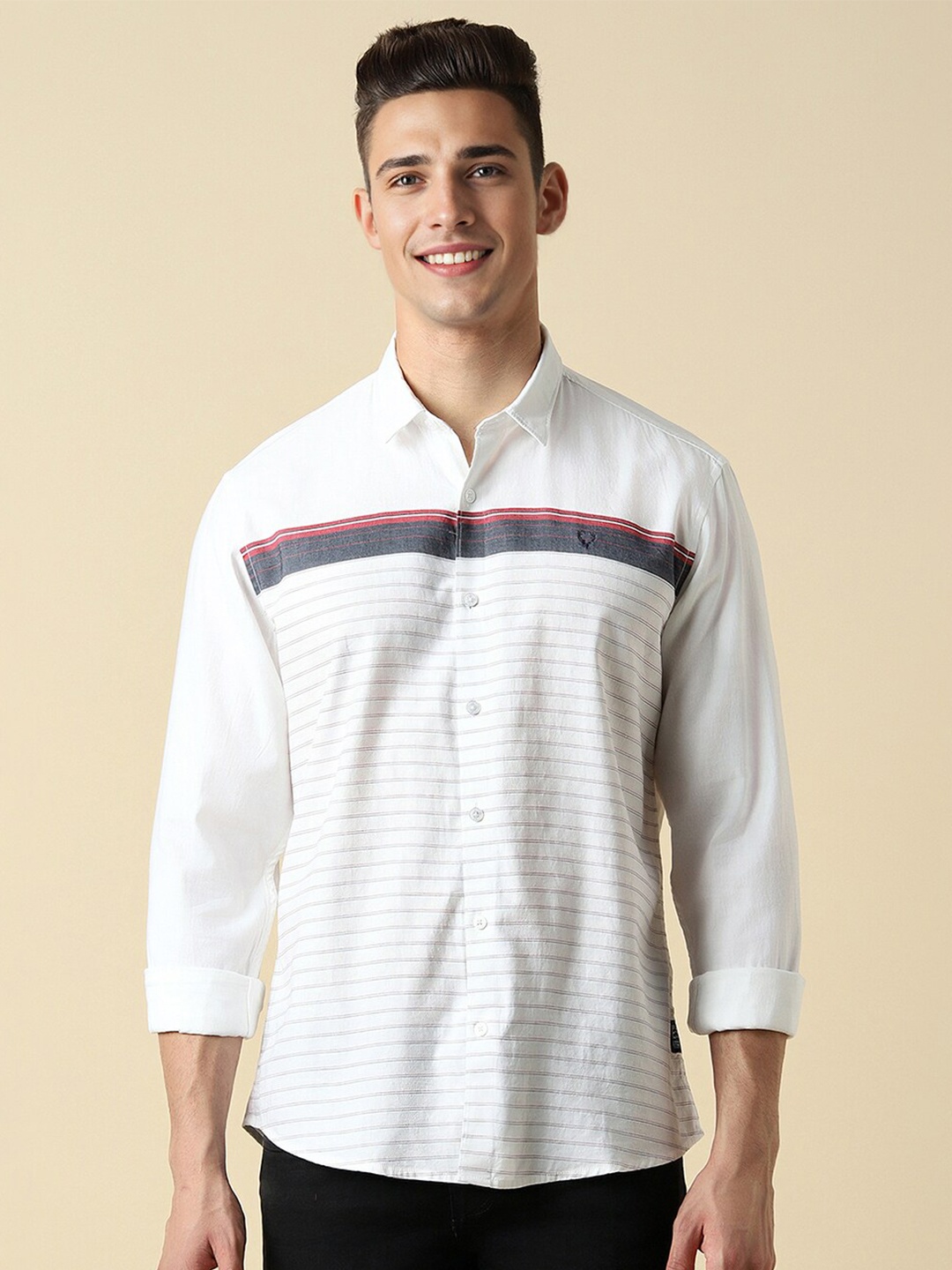 

Allen Solly Horizontal Stripes Spread Collar Full Sleeves Casual Shirt, White