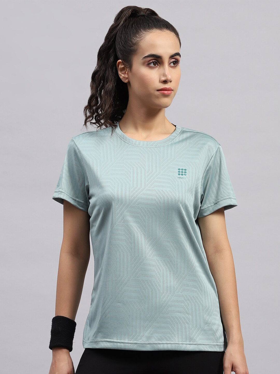 

rock.it Geometric Printed Round Neck Knitted Sports T-Shirt, Green