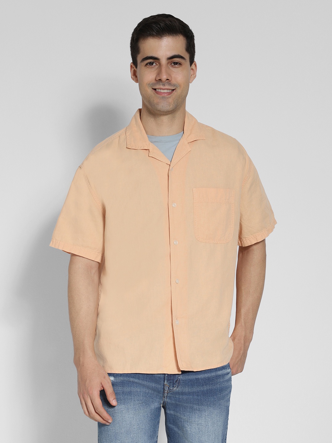 

AMERICAN EAGLE OUTFITTERS Linen Cotton Casual Shirt, Peach