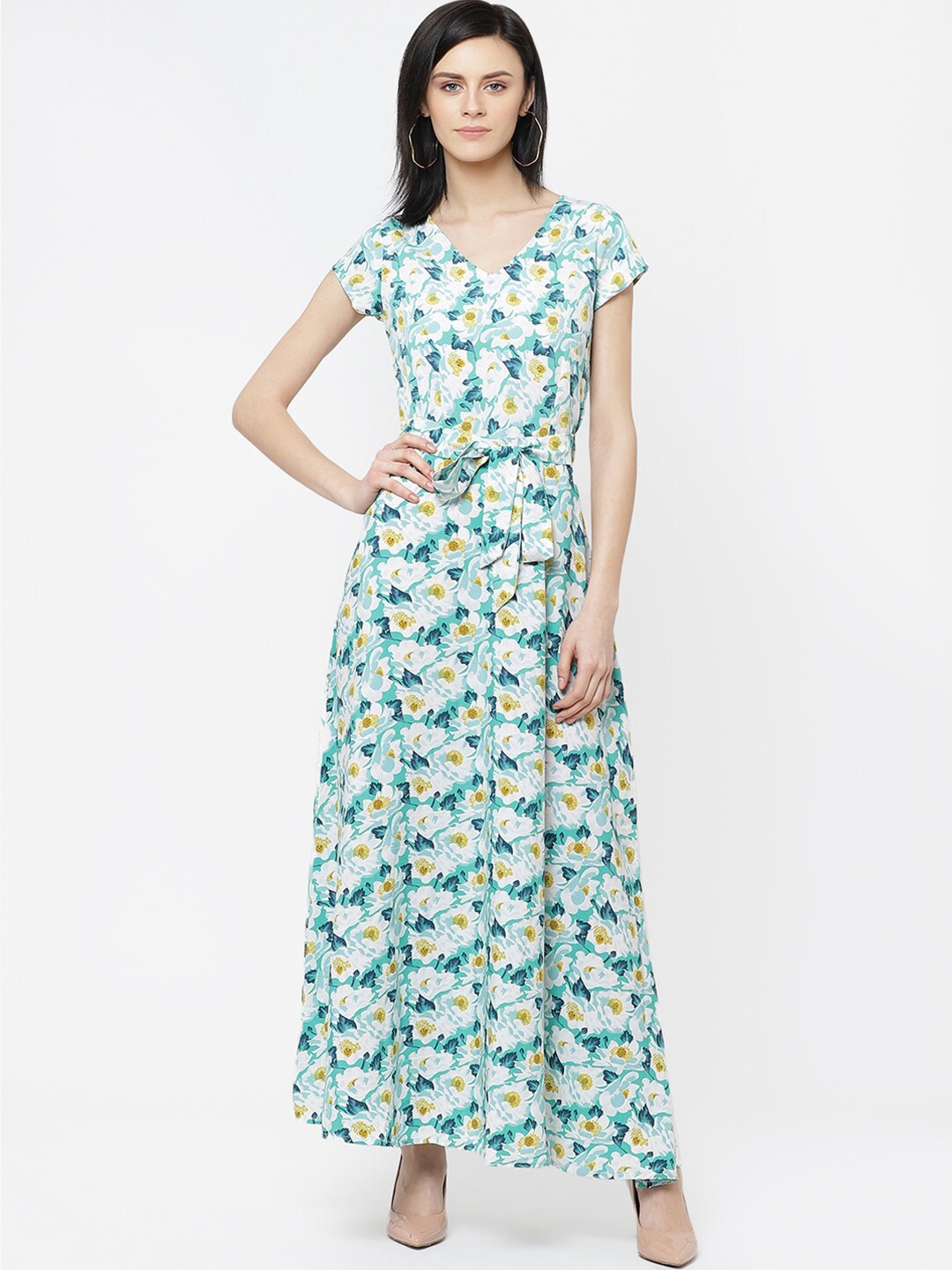 

DressBerry Floral Print V-Neck Crepe Maxi Dress, Green