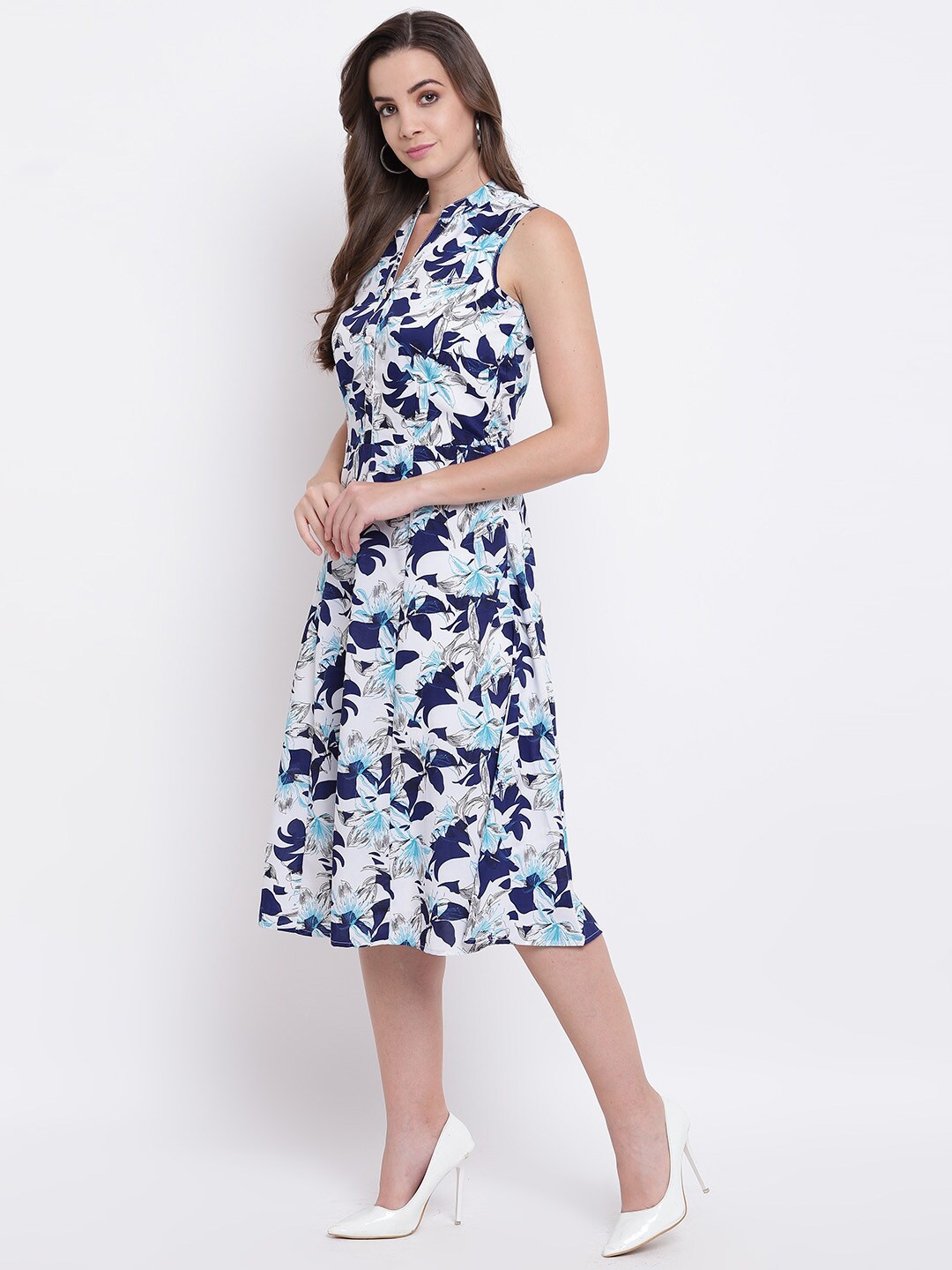 

DressBerry Floral Printed Fit & Flare Midi Dress, White