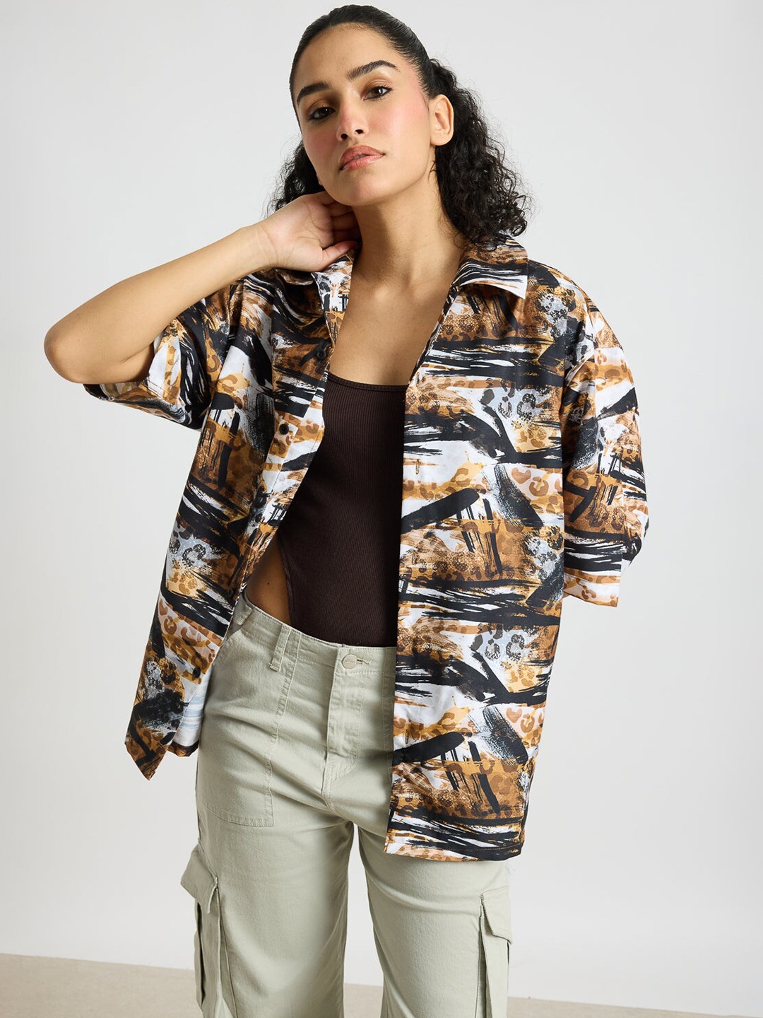 

FREAKINS Floral Opaque Printed Casual Shirt, Black