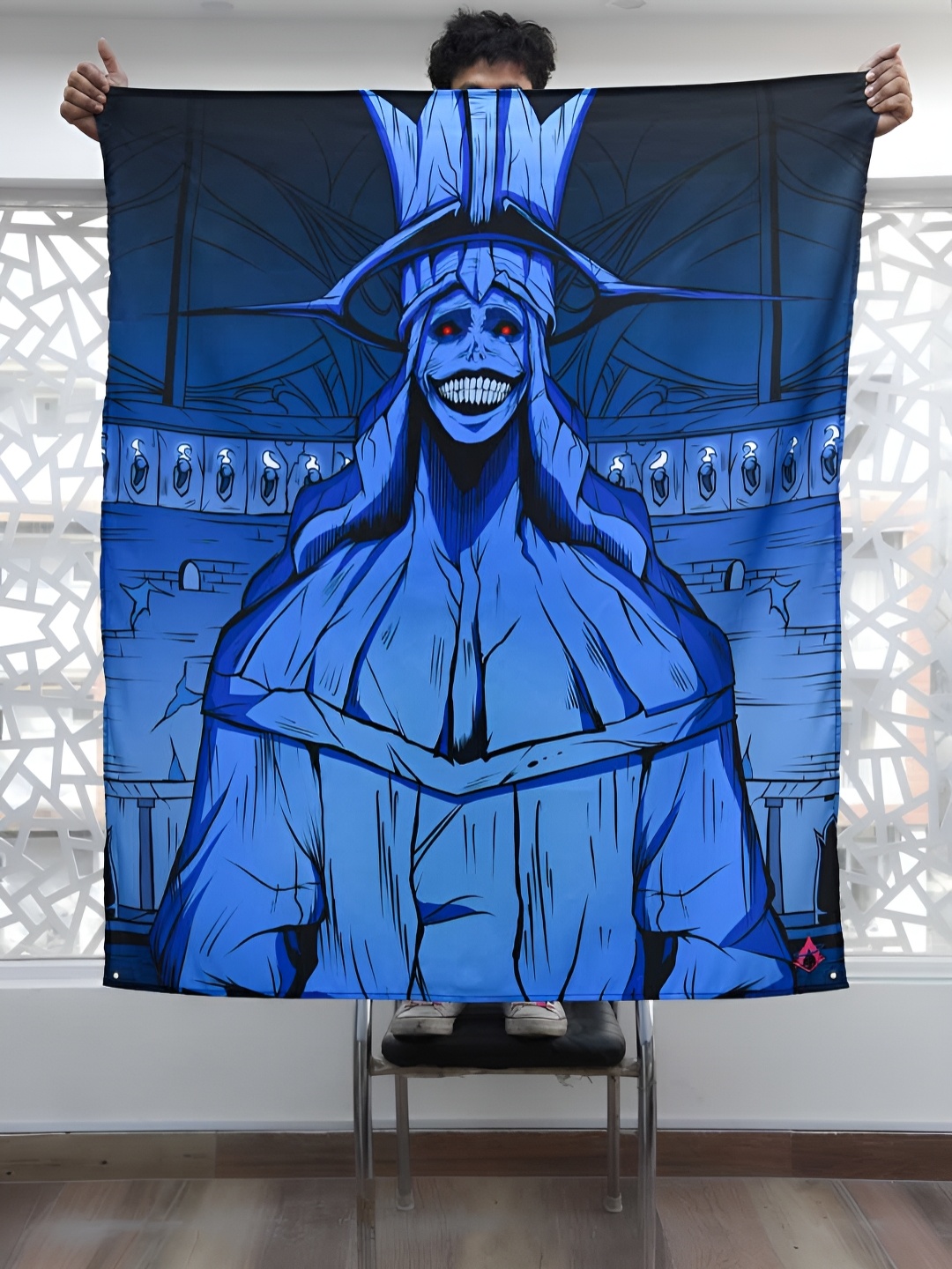 

COMICSENSE Blue Solo Leveling Anime Statue of God Printed Tapestry