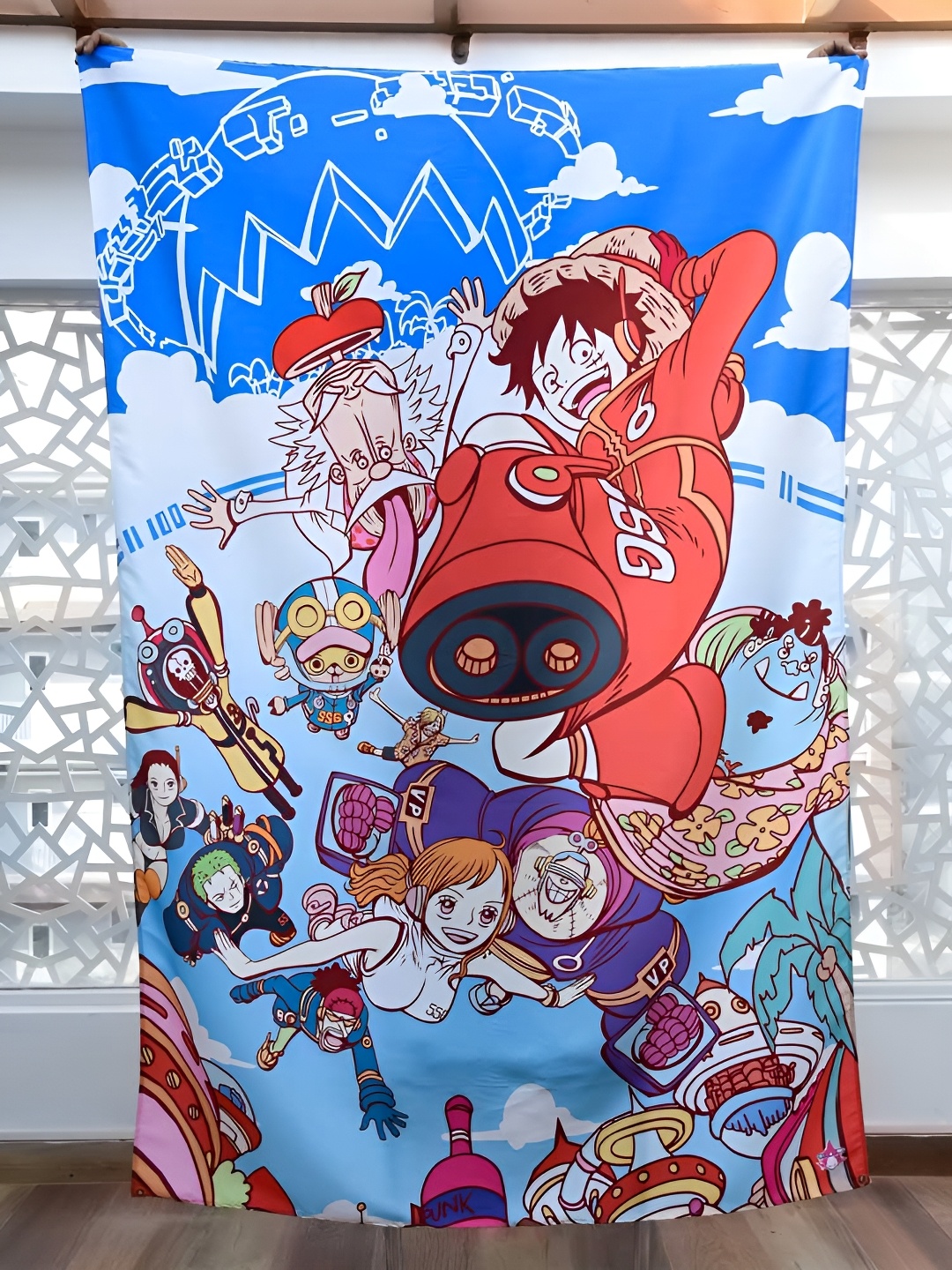 

COMICSENSE Red & Blue One Piece Anime Future Island Printed Tapestry