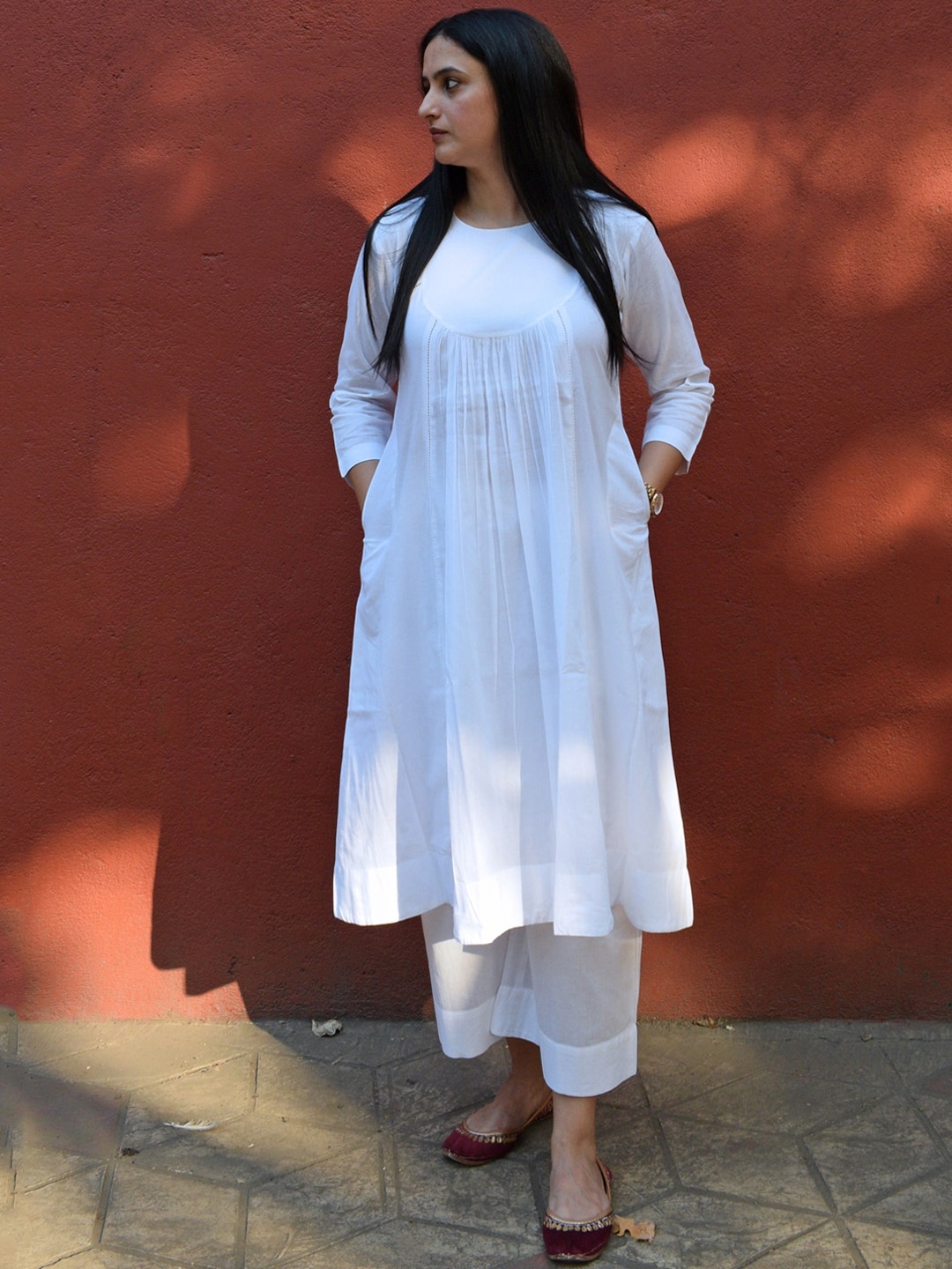 

House of Moxa Empire A-Line Pure Cotton Kurta with Pyjamas, White