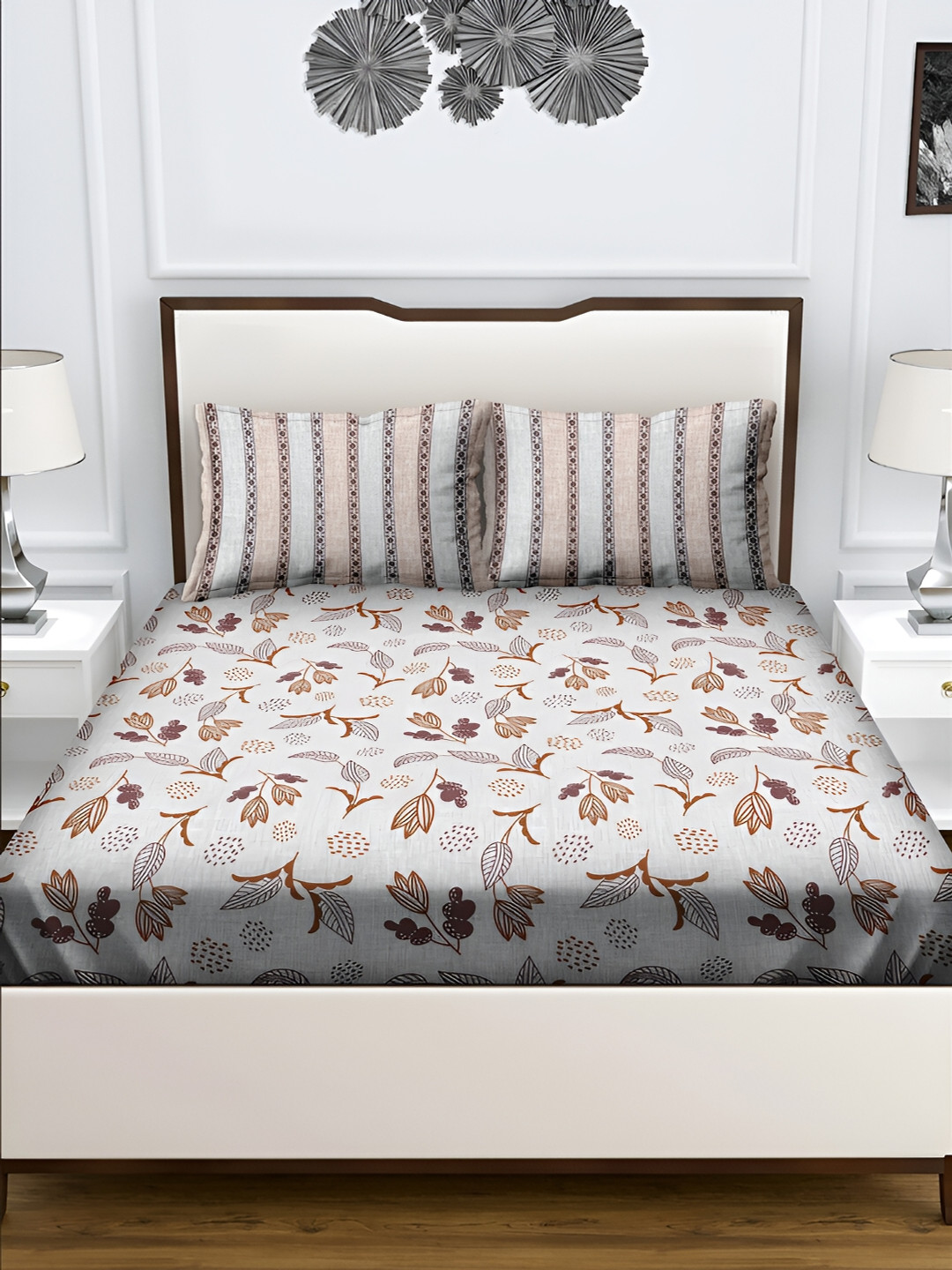 

Aura Grey & Brown Floral 180 TC Queen Bedsheet with 2 Pillow Covers