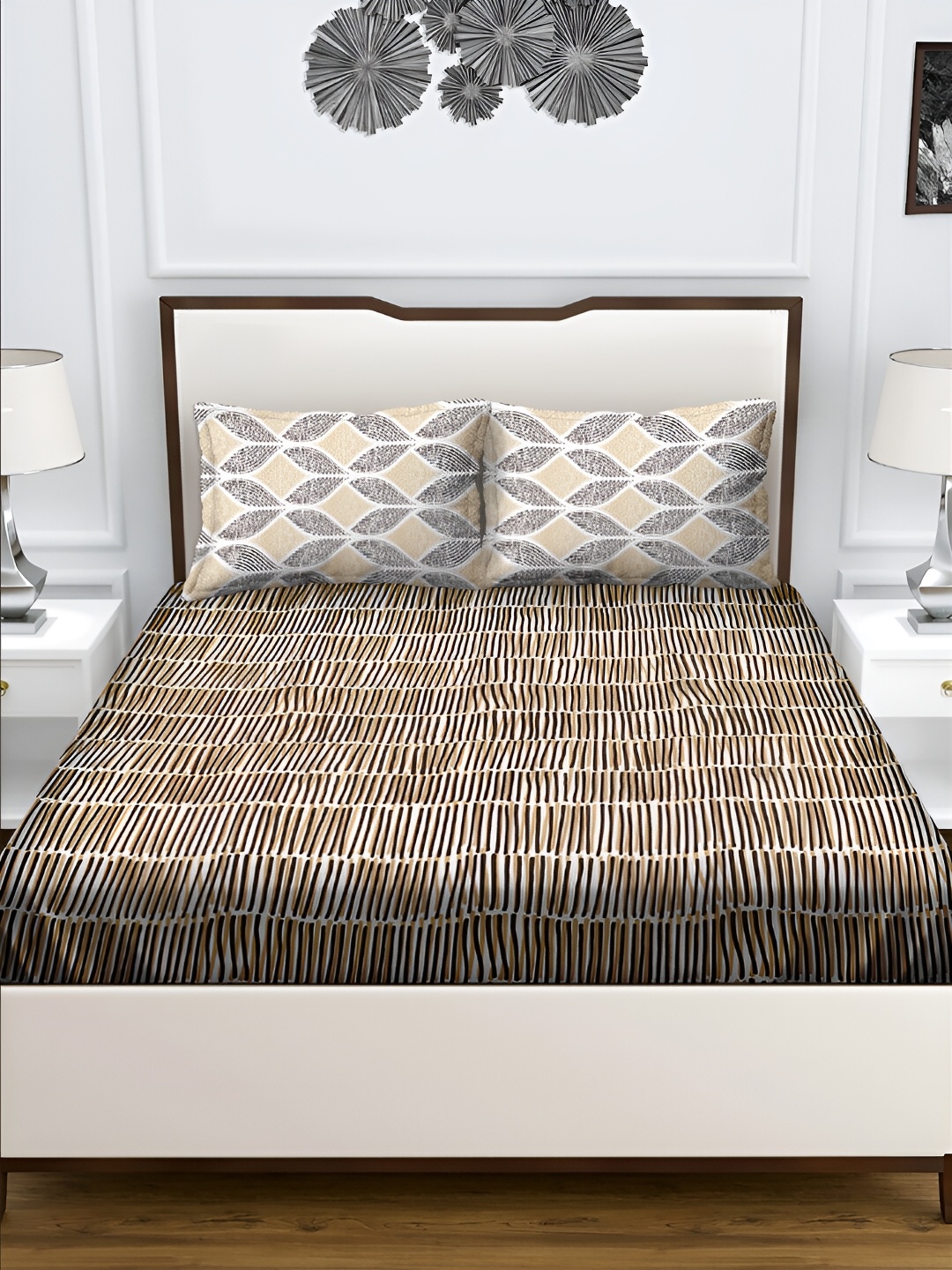 

Aura Brown & White Striped 180 TC Queen Bedsheet with 2 Pillow Covers