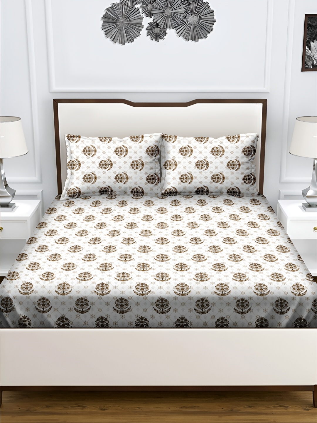 

Aura Brown & White Floral 180 TC Queen Bedsheet with 2 Pillow Covers