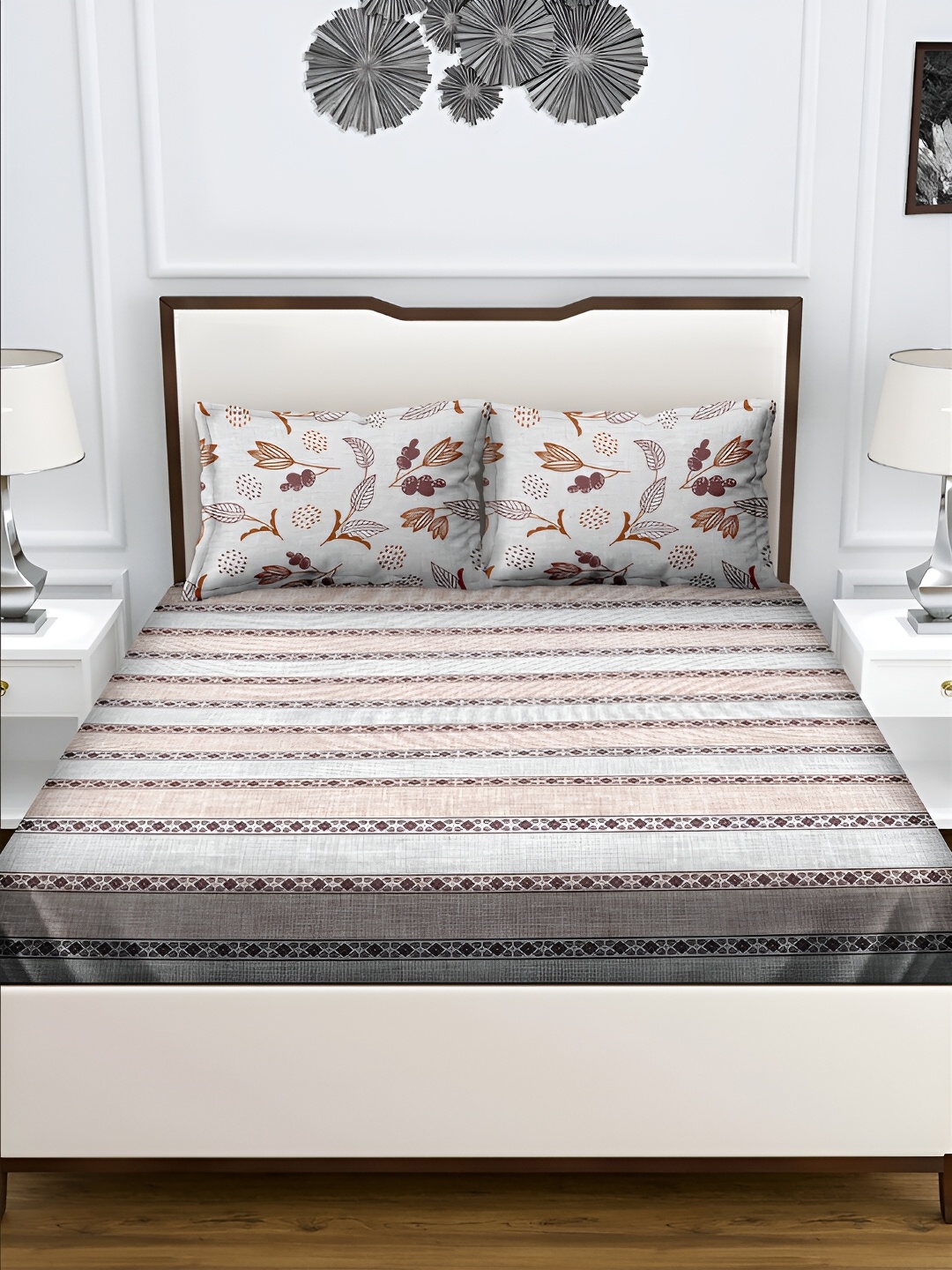 

Aura Brown & Blue Floral 180 TC Queen Bedsheet with 2 Pillow Covers