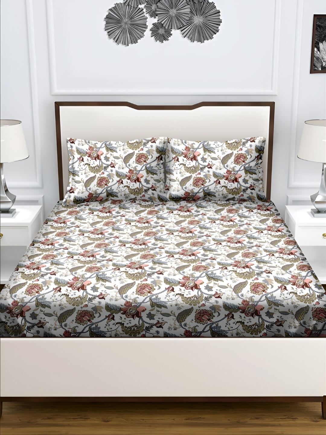 

Aura Brown & White Floral 180 TC Queen Bedsheet with 2 Pillow Covers