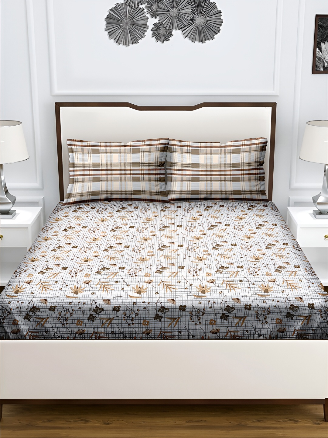 

Aura Brown & White Floral 180 TC Queen Bedsheet with 2 Pillow Covers
