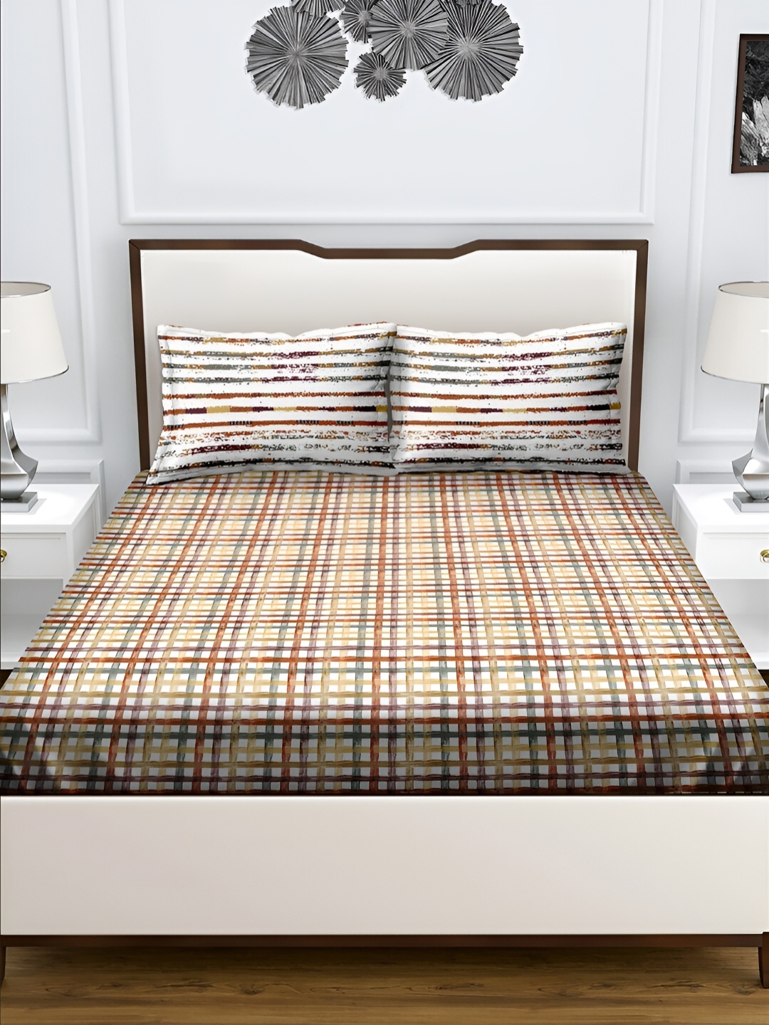 

Aura Brown & Red Geometric 180 TC Queen Bedsheet with 2 Pillow Covers