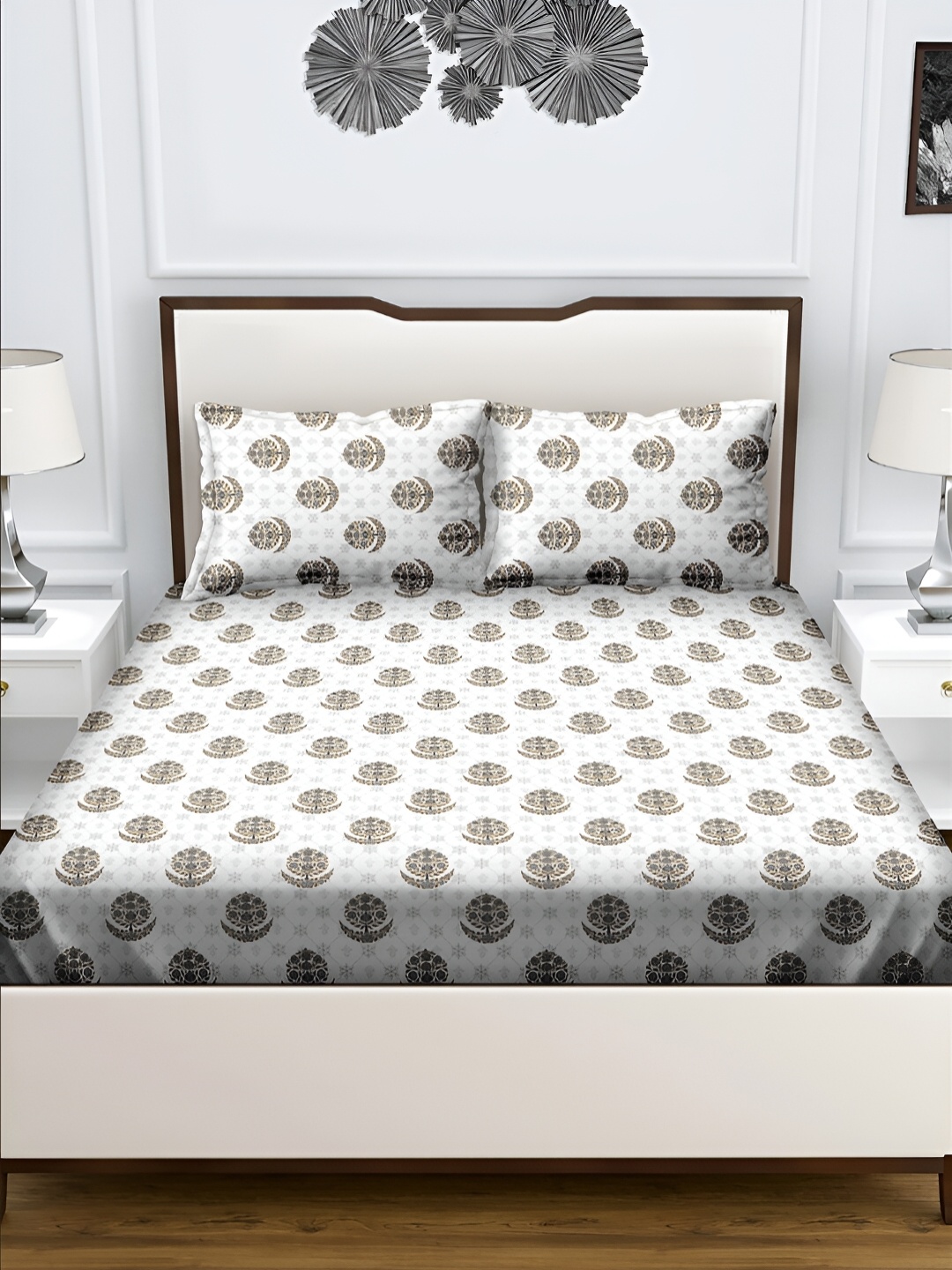 

Aura Grey & White Floral 180 TC Queen Bedsheet with 2 Pillow Covers