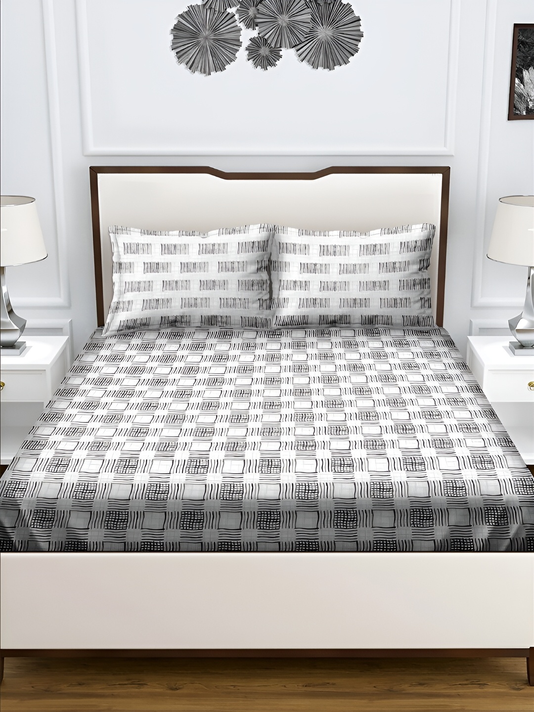 

Aura Grey & Black 180 TC Queen Bedsheet with 2 Pillow Covers