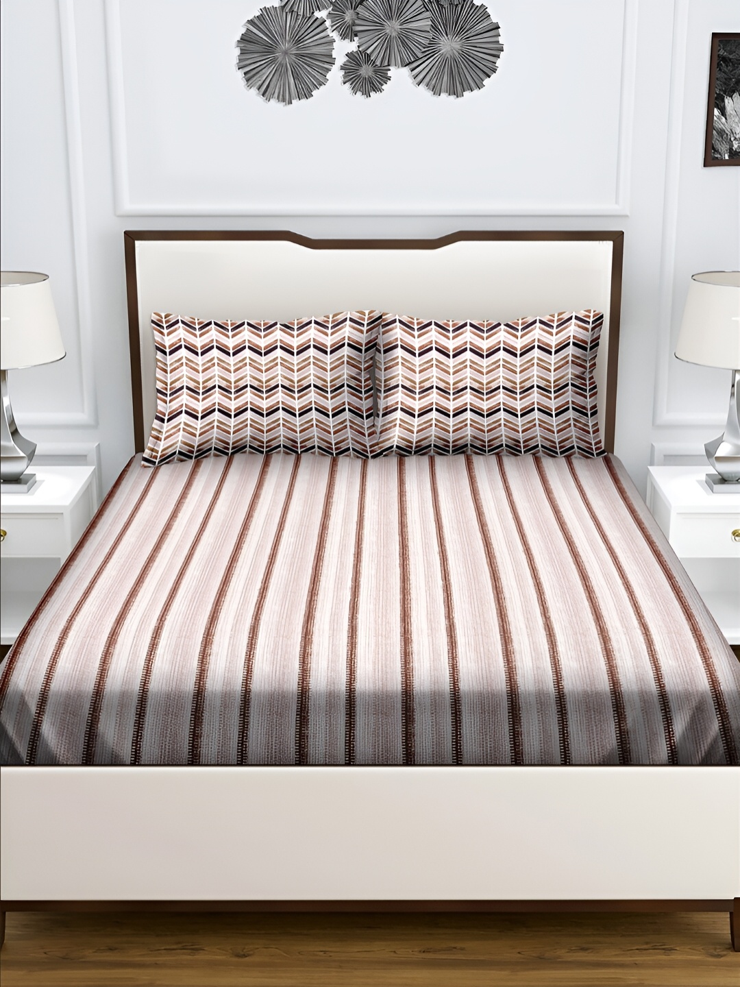

Aura Brown & White 180 TC Queen Bedsheet with 2 Pillow Covers